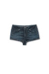 clear crystal hotfix moto micro short in cotton denim