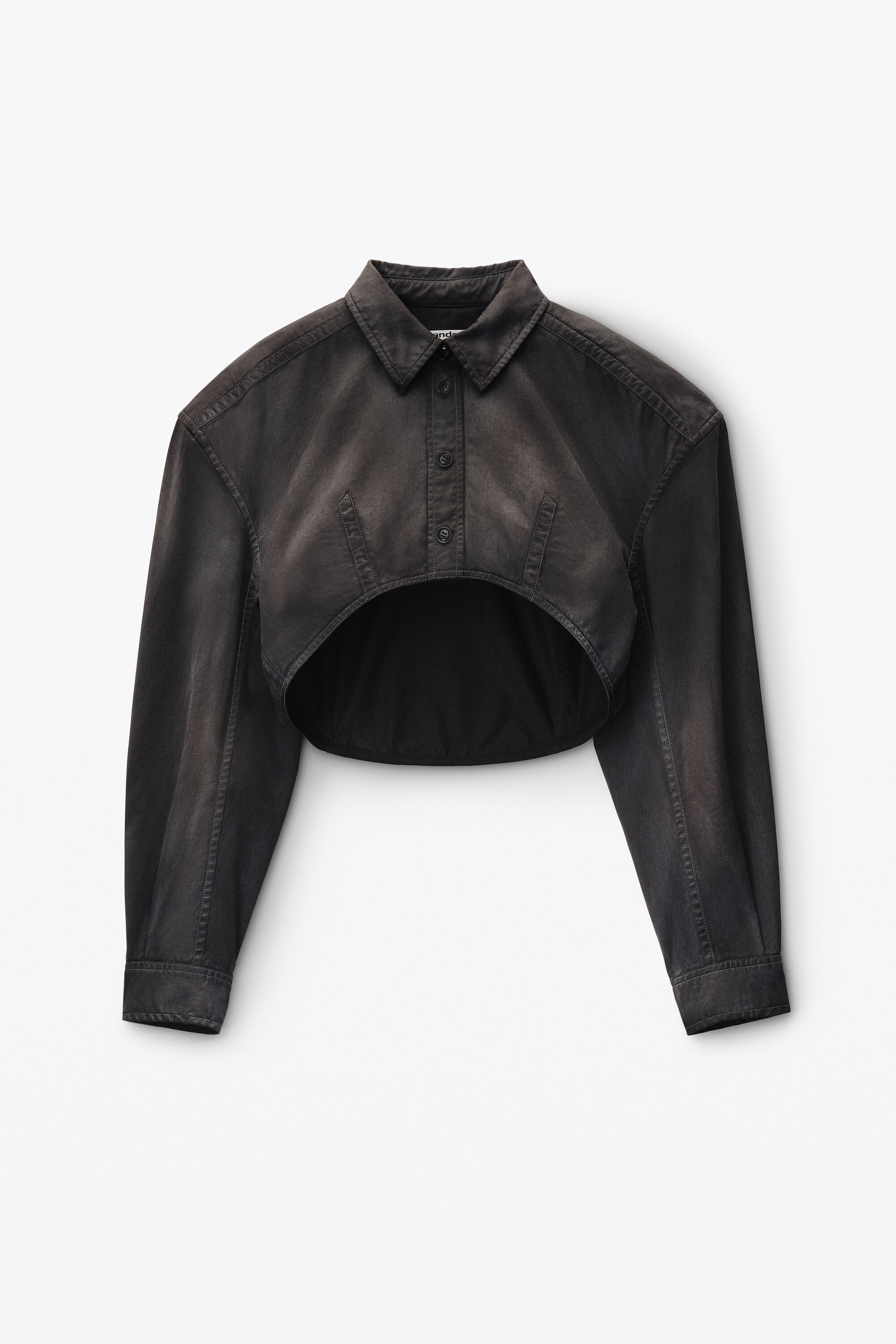 Curved Cropped Shirt in Cotton Twill in WASHED BLACK PEARL 