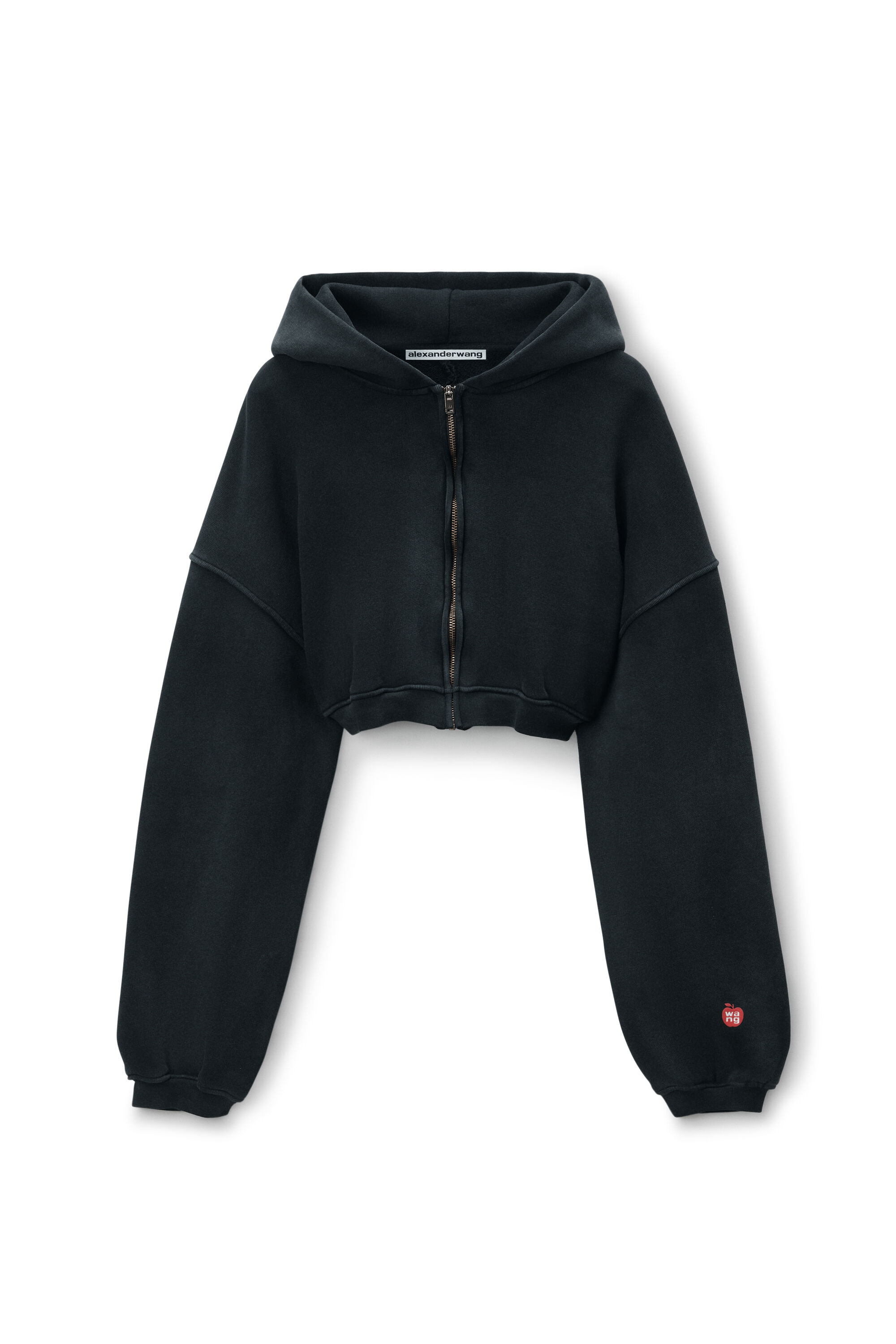 Crop Zip Up Hoodie in Classic Terry in WASHED JET | alexanderwang®