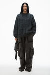 Alexander Wang aqua/black plaid maglione oversize in jacquard a nido d'ape con motivo scozzese