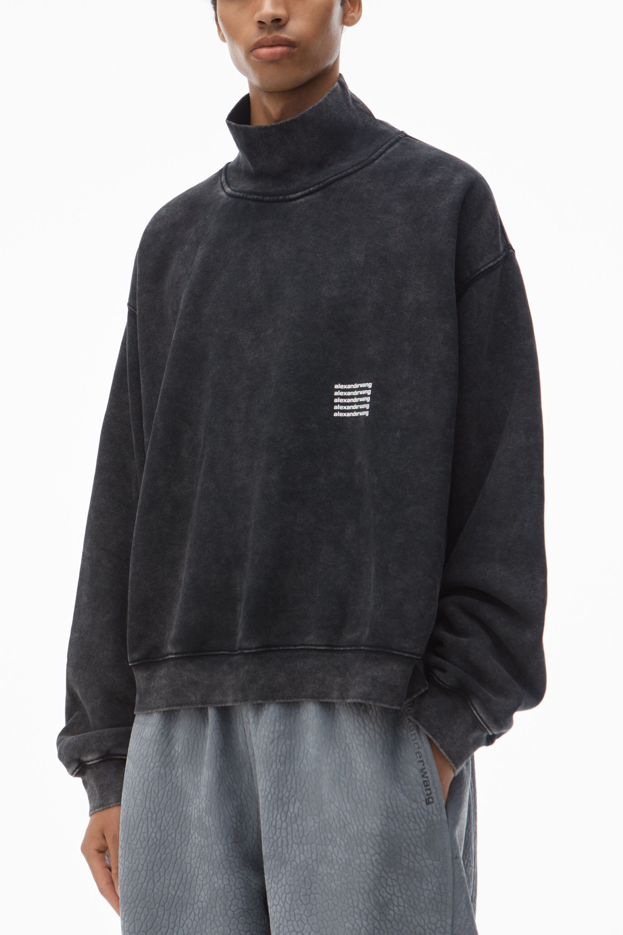 HIGH NECK SWEATSHIRT IN DENSE FLEECE in ACID BLACK alexanderwang