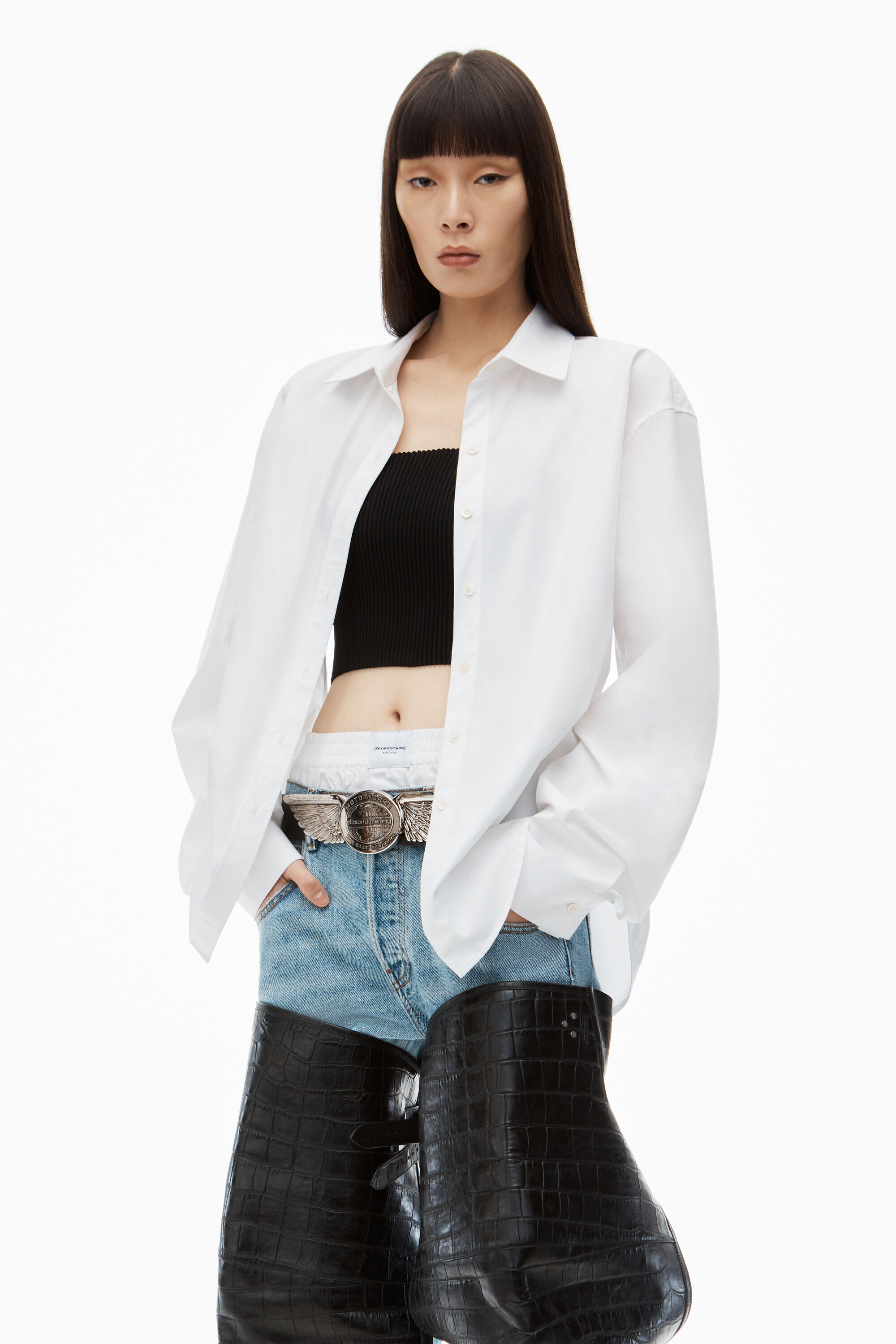 Pre-Styled Cami & Button Up Twinset in BLACK/WHITE | alexanderwang®