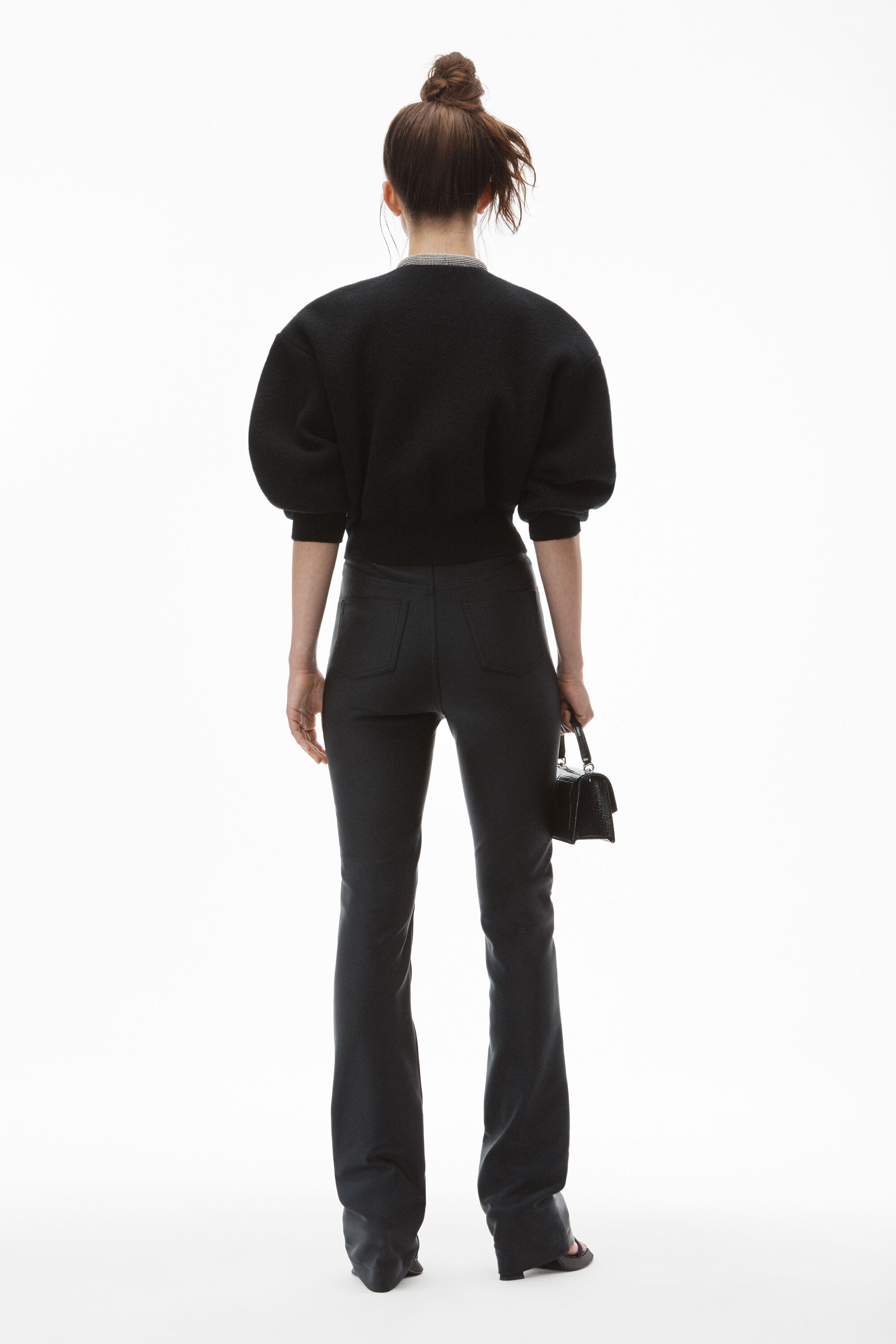 alexanderwang CROP CRYSTAL PLACKET CARDIGAN IN WOOL BLACK