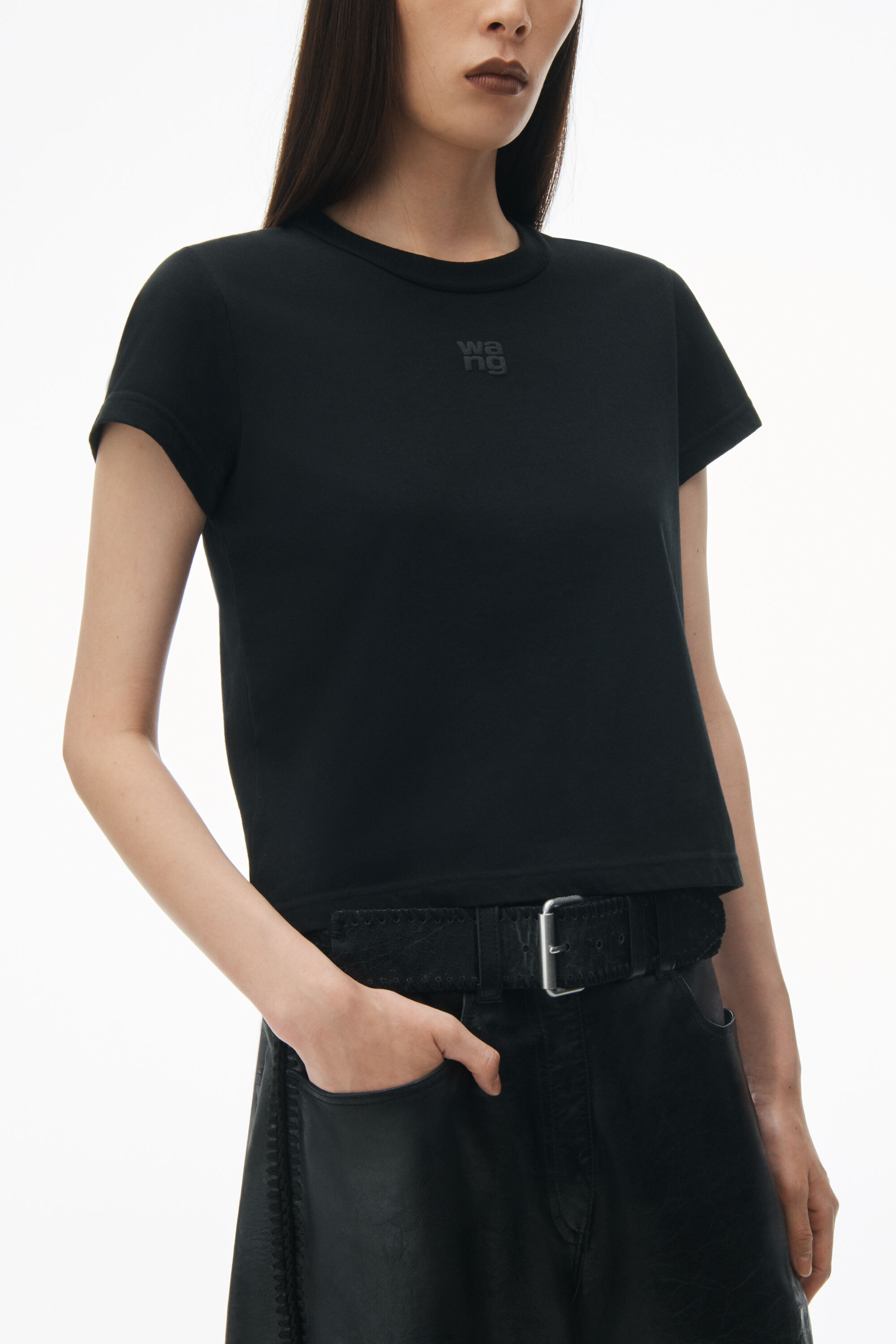 alexanderwang Logo Shrunken Tee in Cotton Jersey BLACK 