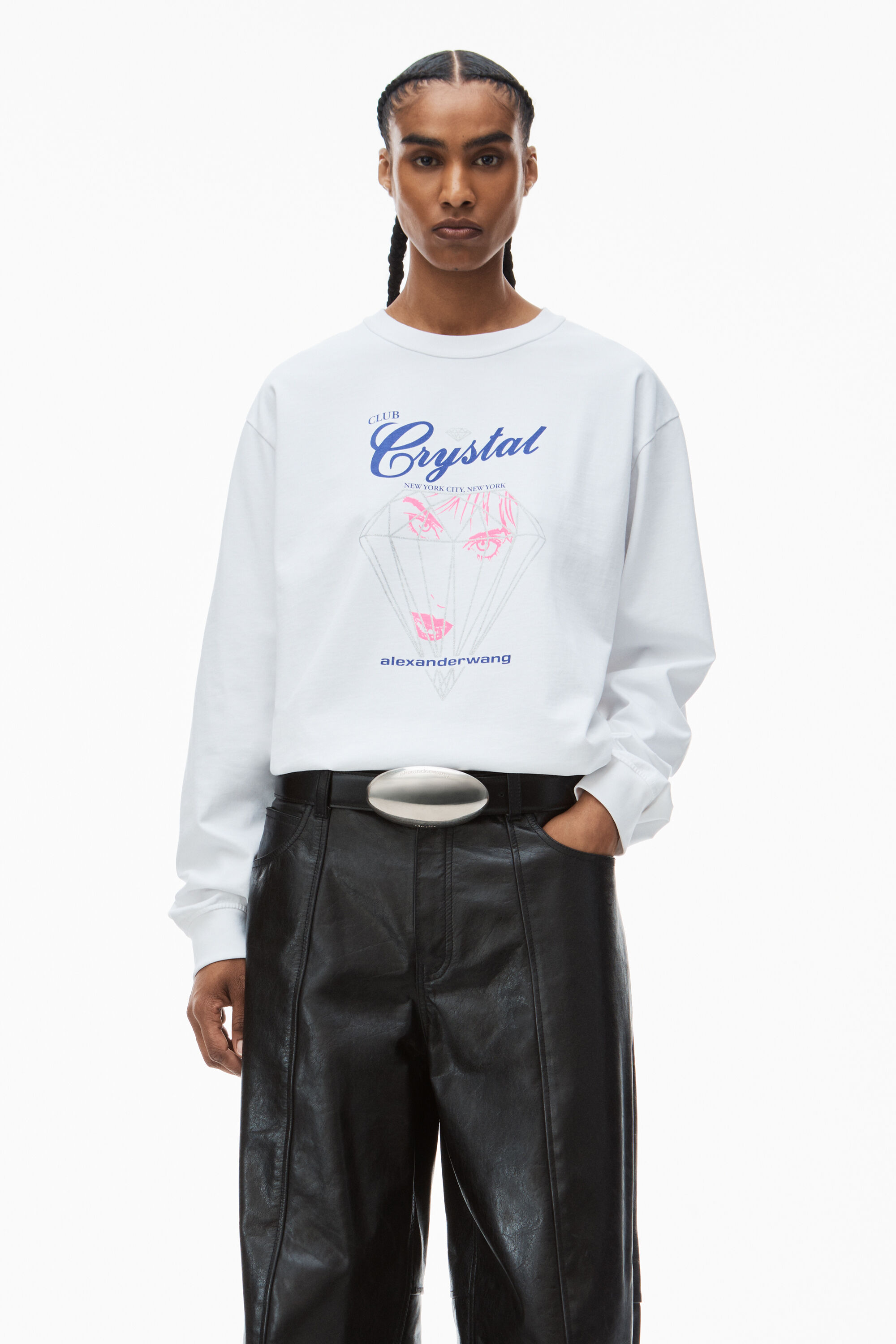 graphic long sleeve tee in compact jersey in BRIGHT WHITE 