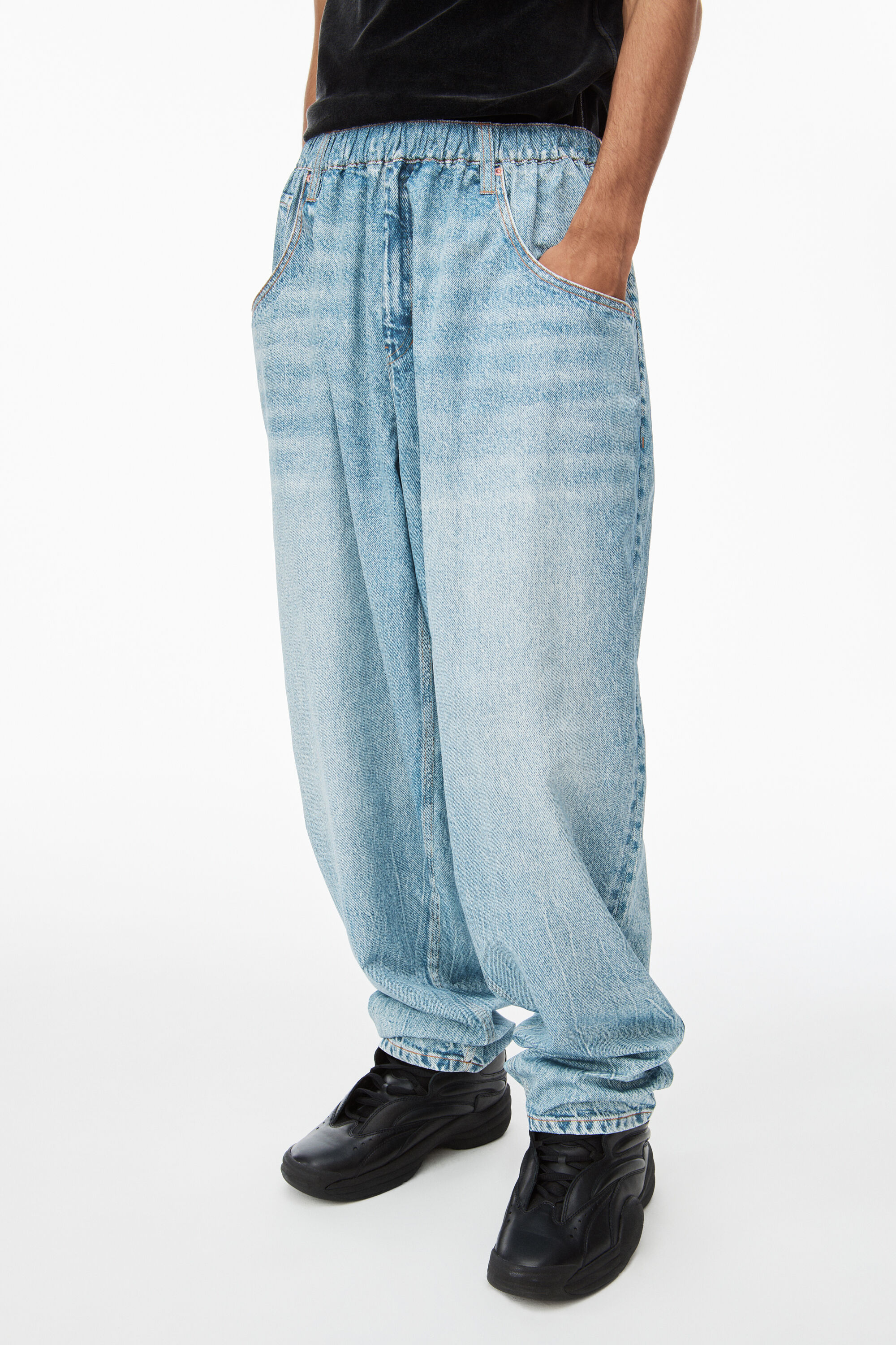 printed denim track pant in nylon in VINTAGE FADED INDIGO 