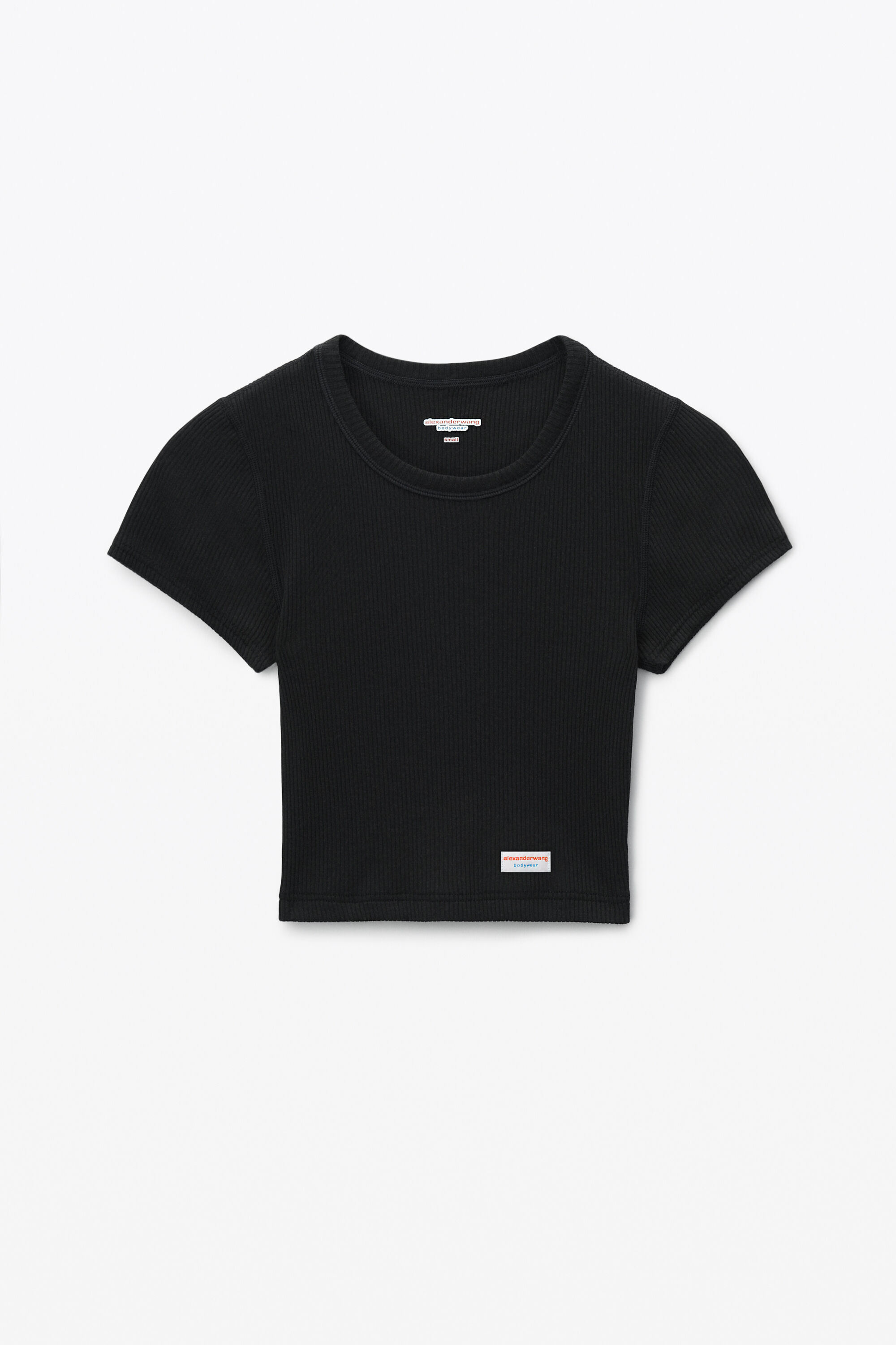 Cropped Short-Sleeve Tee in Ribbed Cotton Jersey in BLACK 