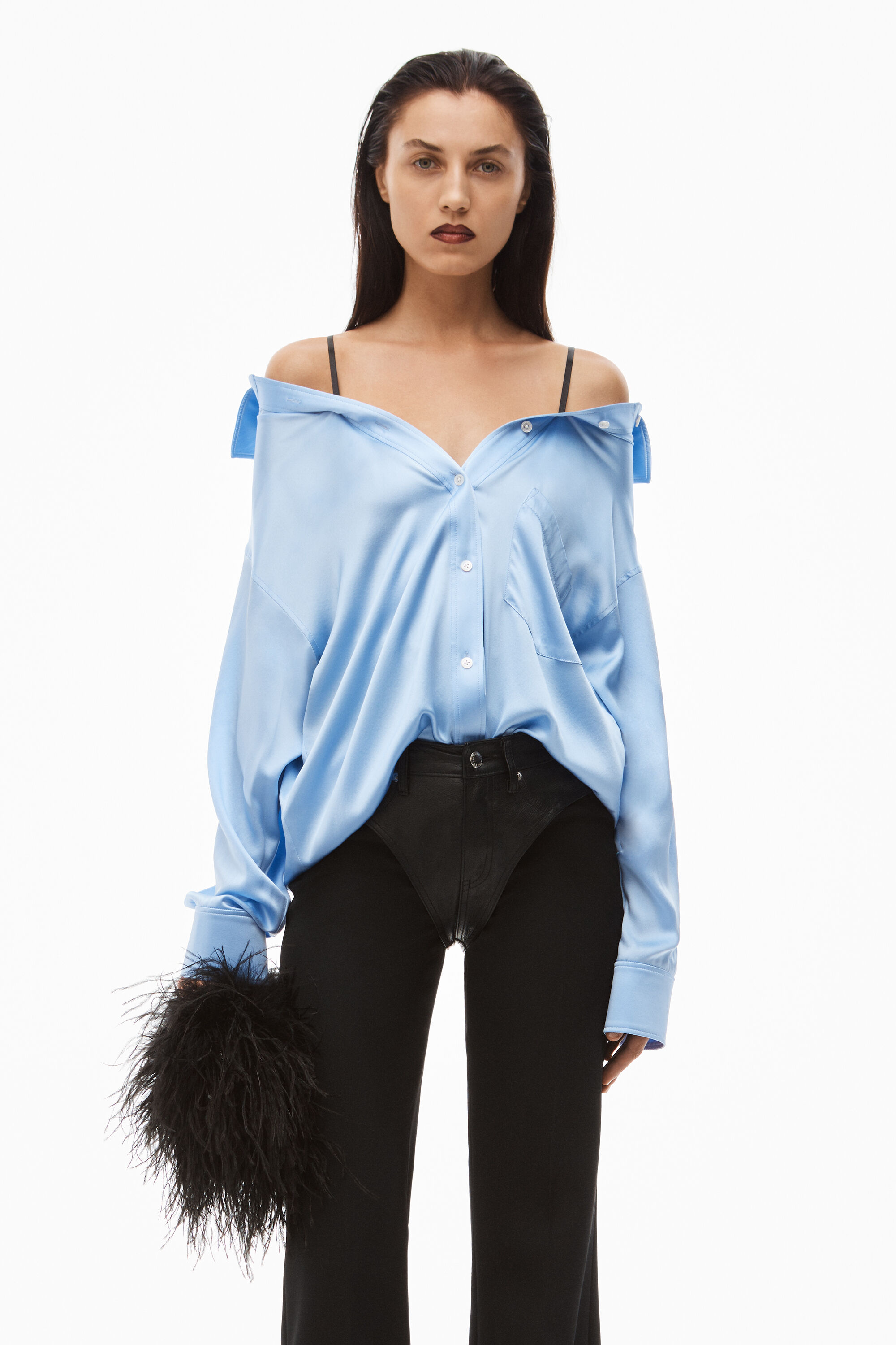 alexanderwang OFF-SHOULDER SHIRT IN SILK CHARMEUSE EASTER EGG