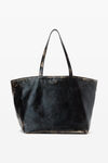 Alexander Wang black/ cream borsa tote grande in pelle con effetto spazzolato e logo martellato