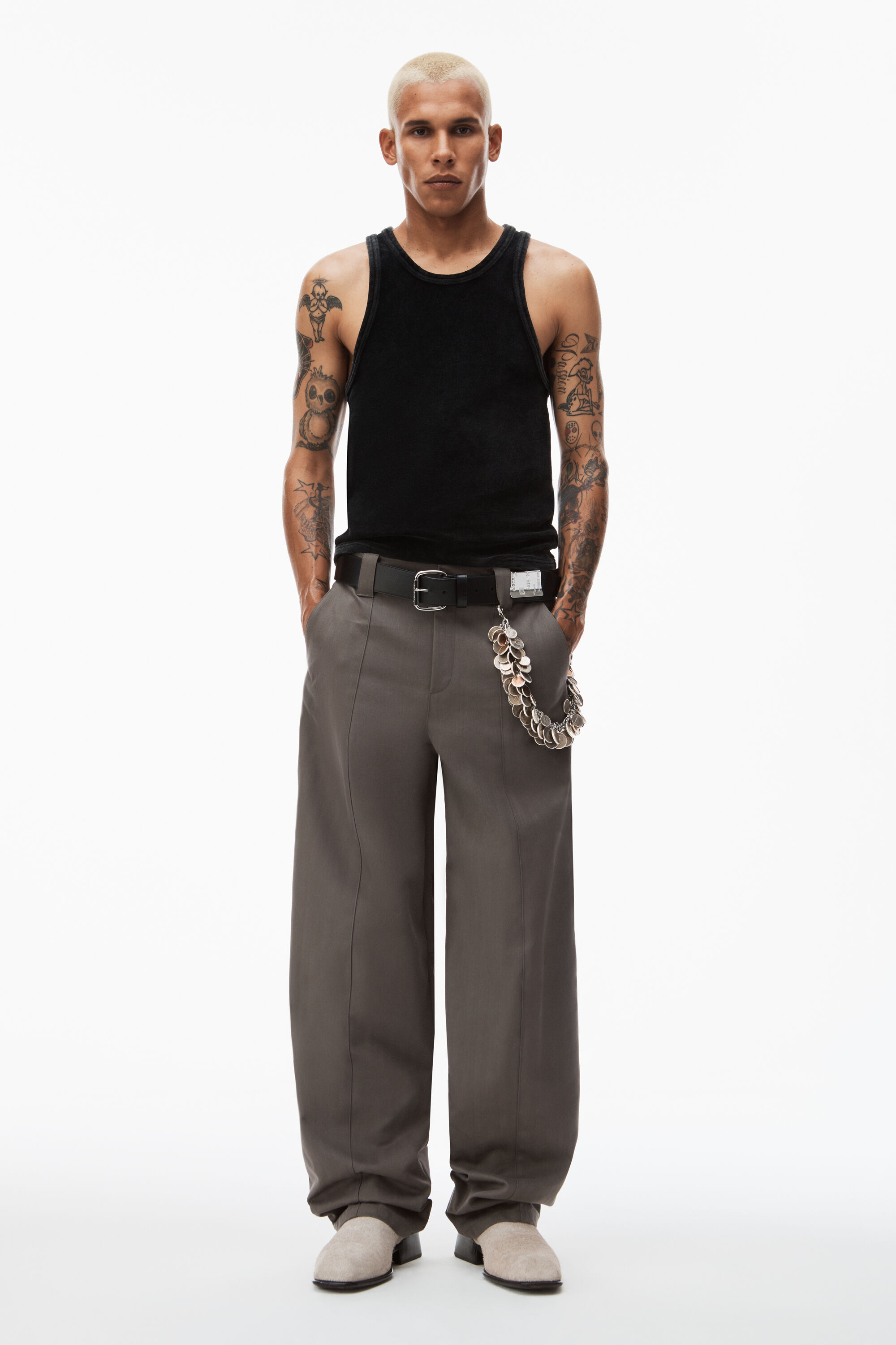 crew neck tank top in velour in WASHED PEPPER | <li class=