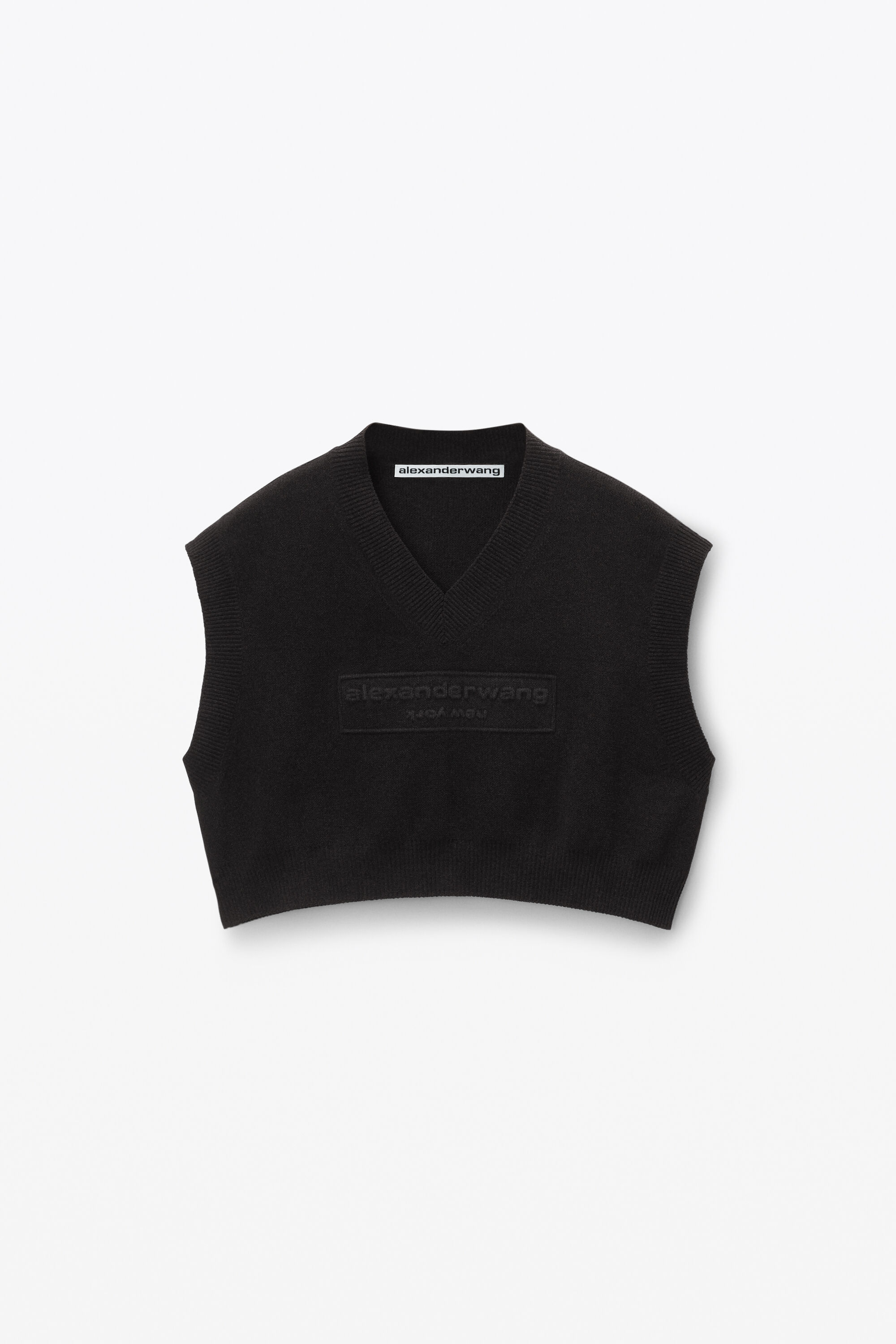 Logo Embossed Cropped Vest in Soft Chenille in BLACK V neck alexanderwang