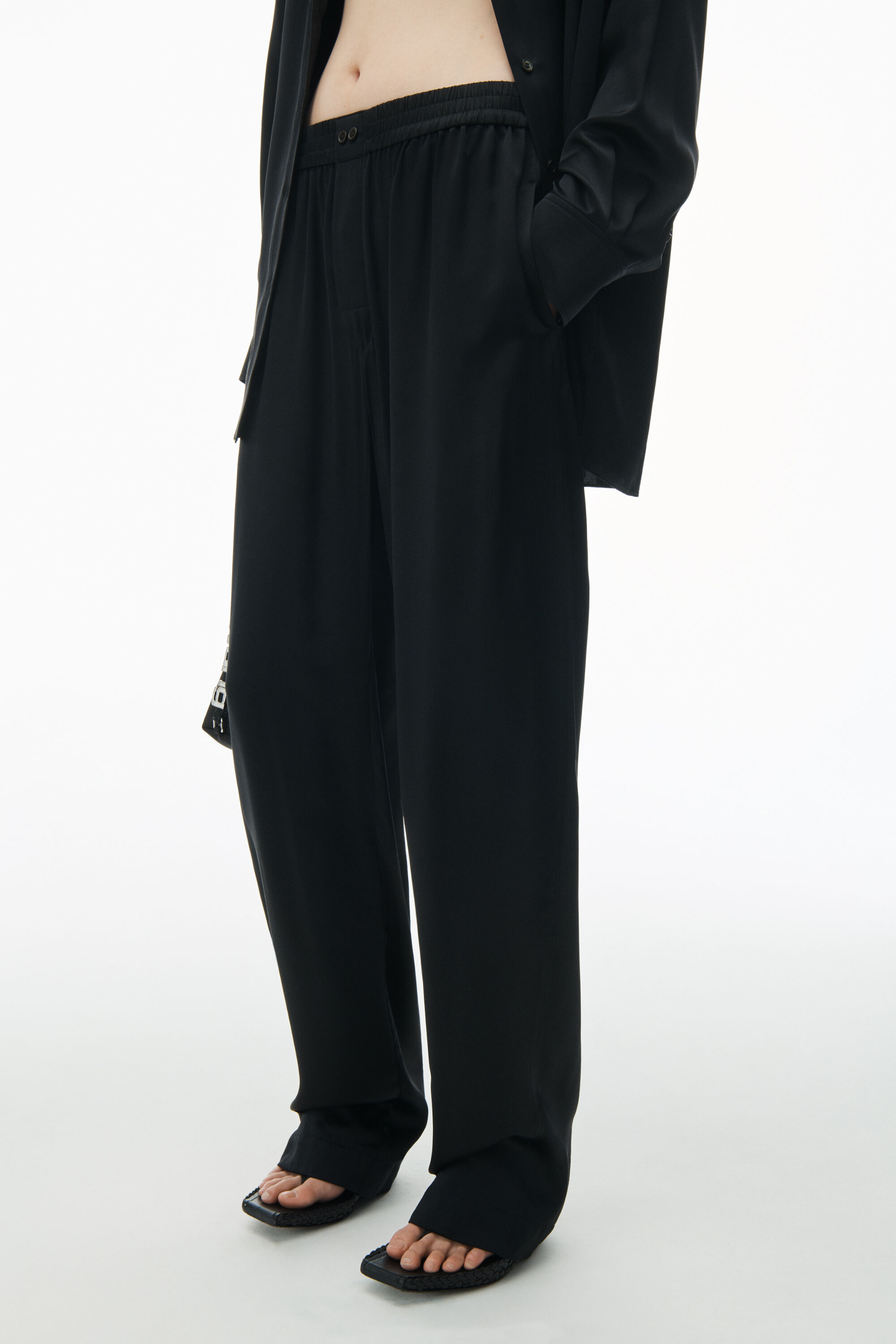 Logo Cutout Boxer-Style Pant in Silk in BLACK | alexanderwang®