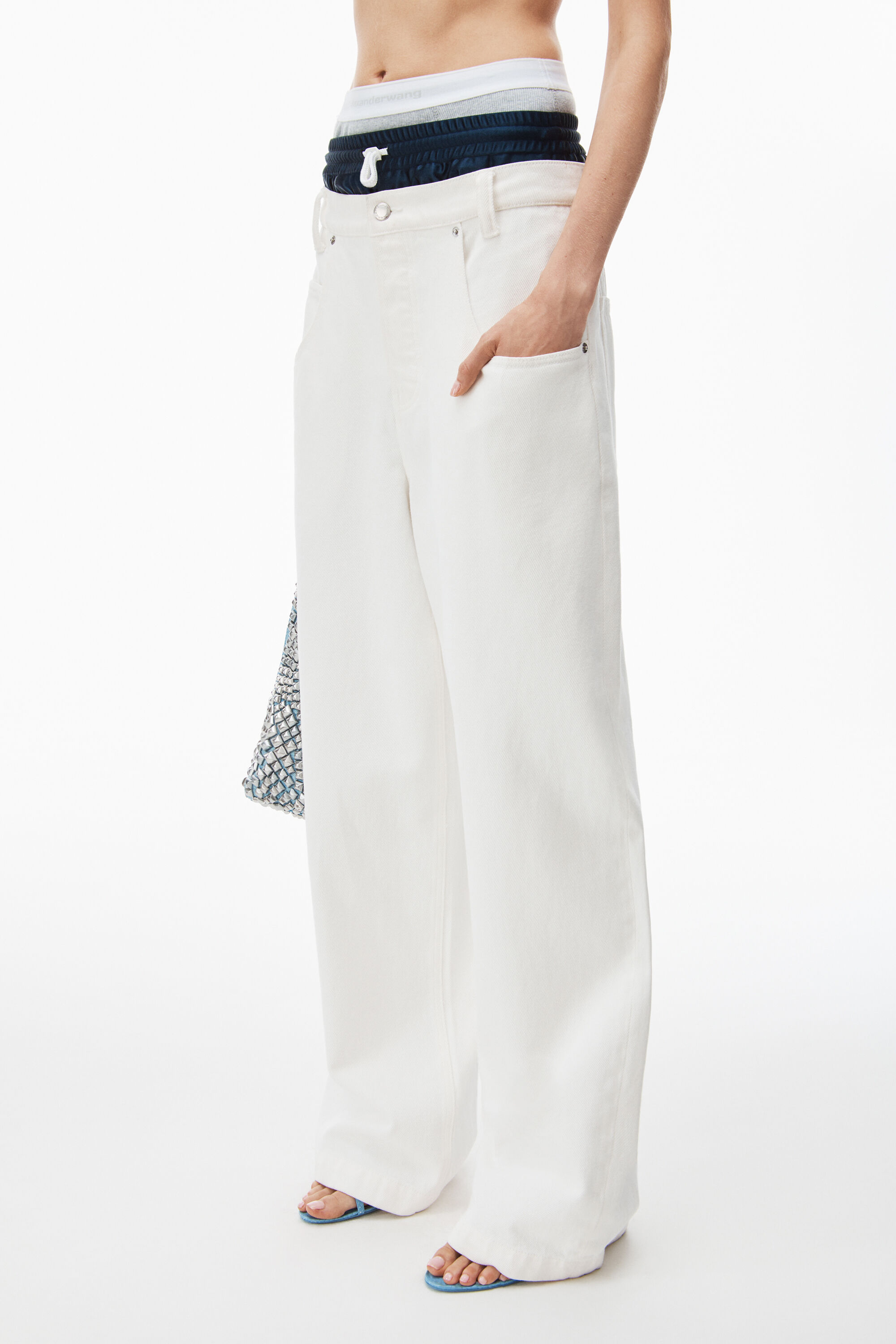 alexanderwang pre-styled straight leg jean in denim VINTAGE WHITE