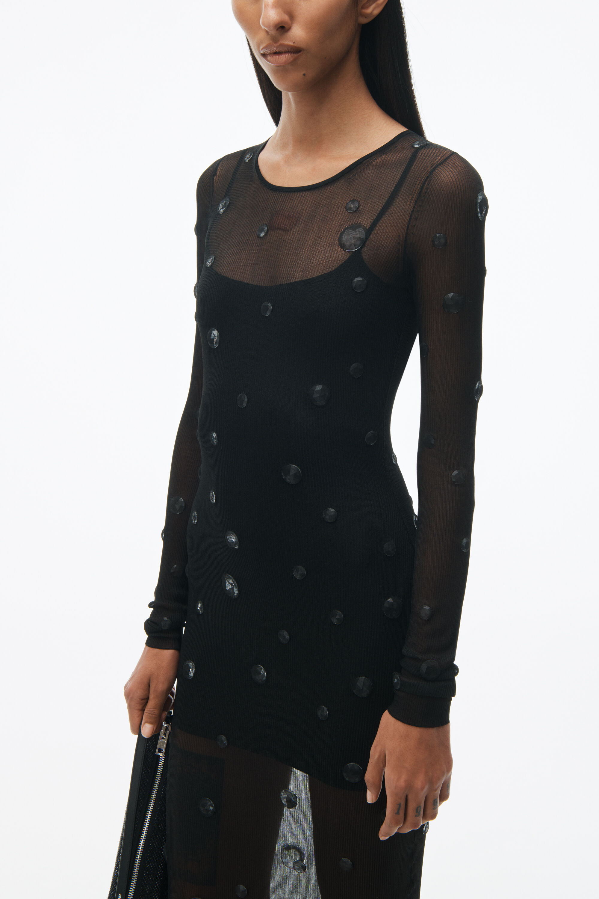 alexanderwang Crew Neck Dress With Engineered Trapped Gems BLACK