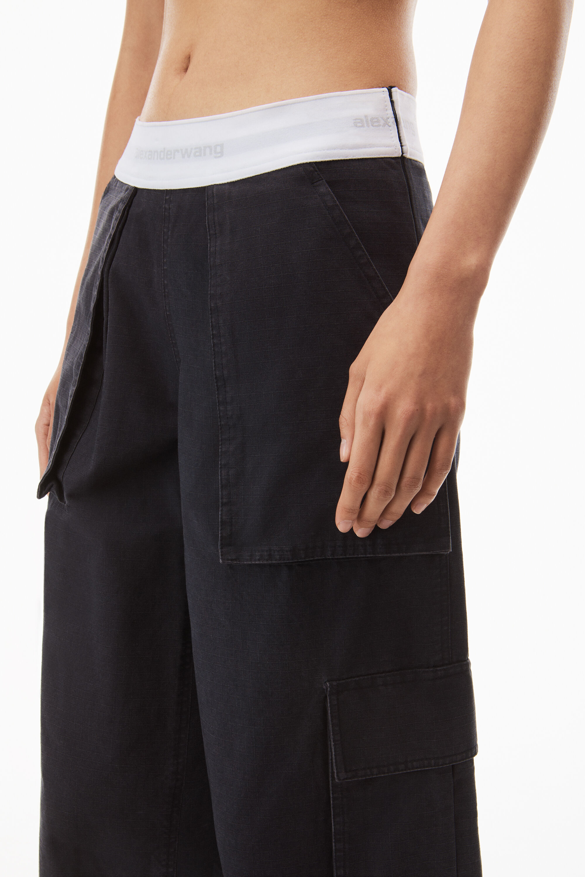 alexanderwang LOGO CARGO PANT IN RIPSTOP COTTON BLACK ICE