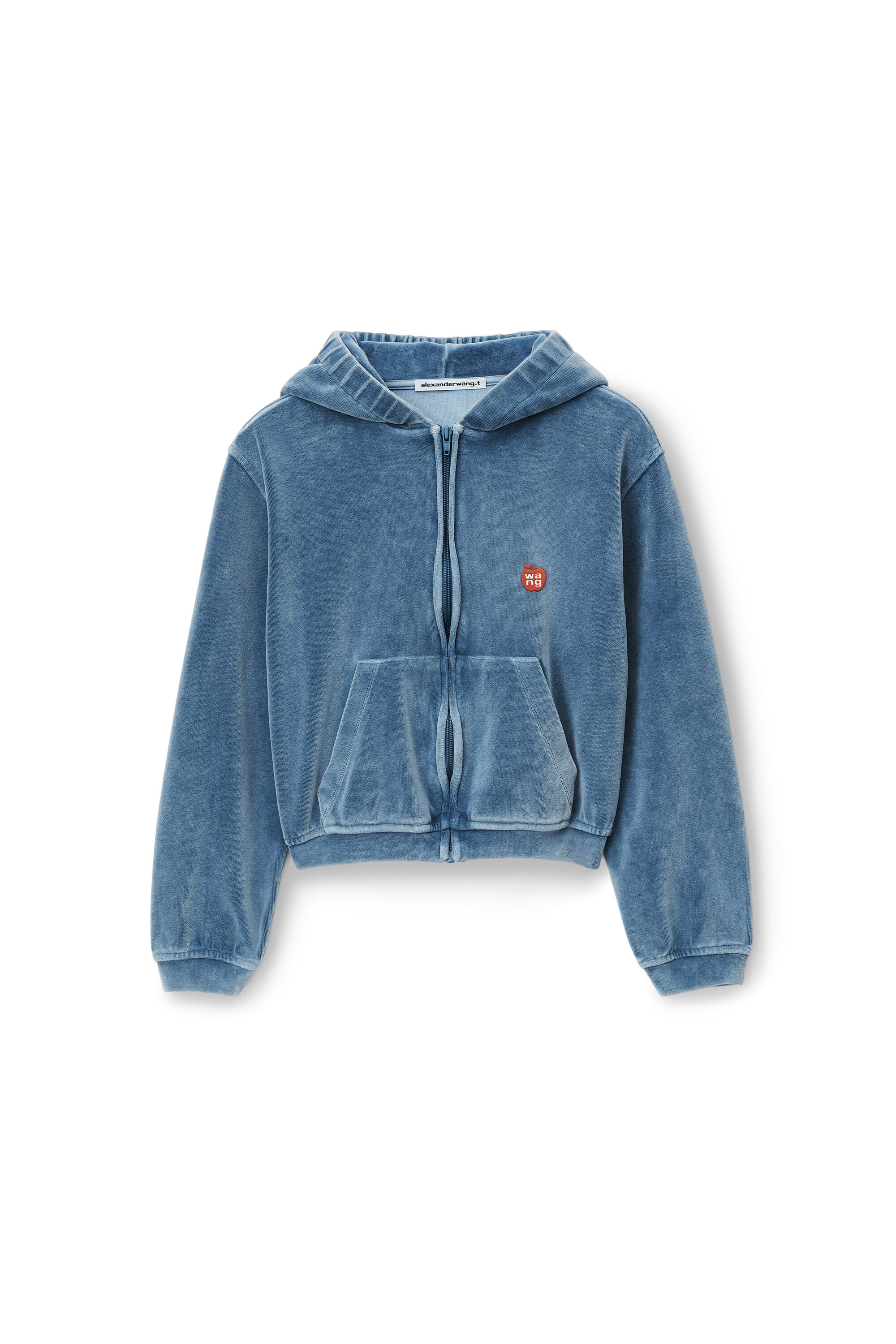 Apple Logo Shrunken Zip Up Hoodie In Velour