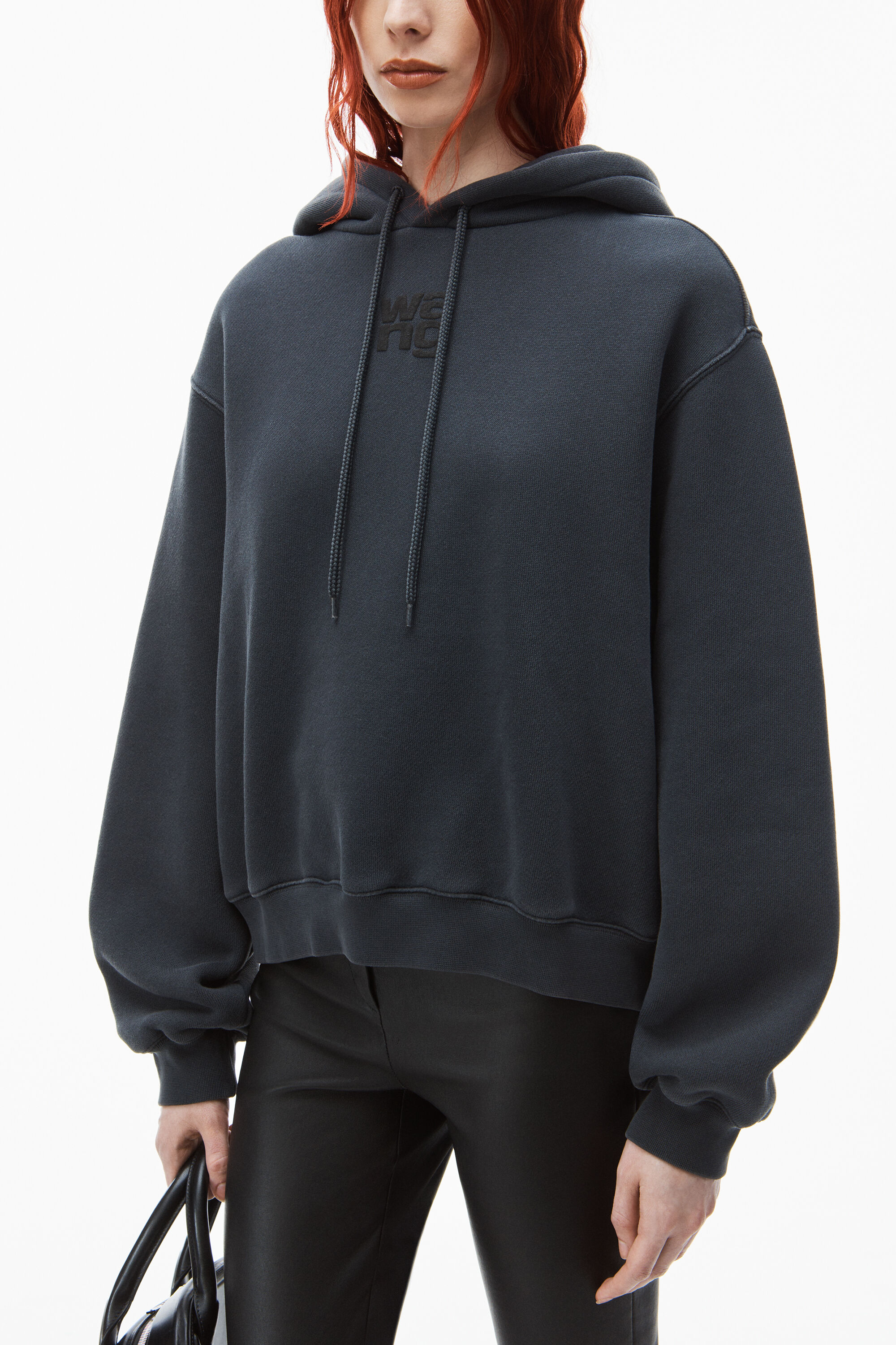 alexanderwang puff logo hoodie in terry SOFT OBSIDIAN 