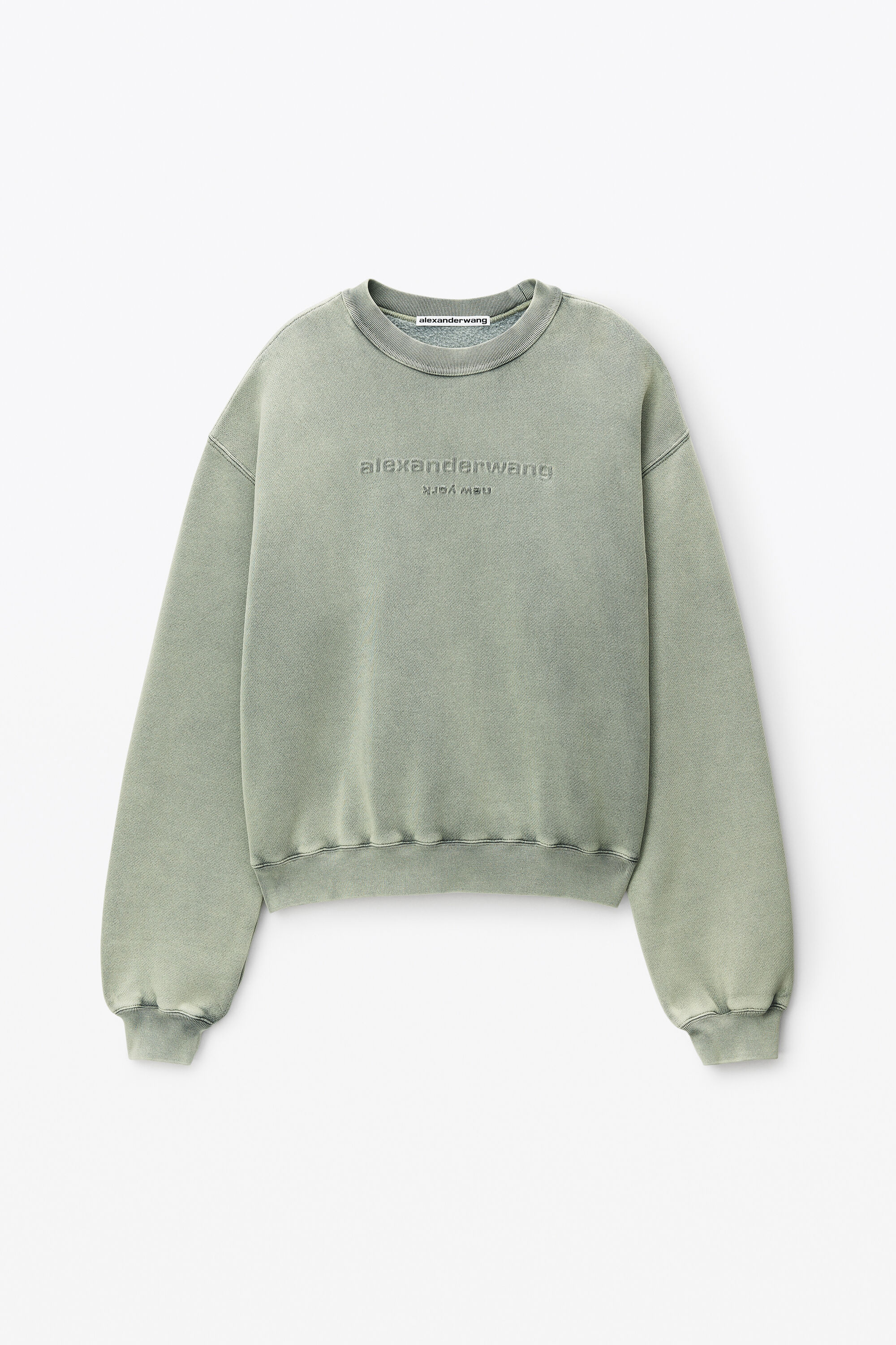 Acid Wash Sweatshirt in Structured Terry in ACID SMOKE GREEN 