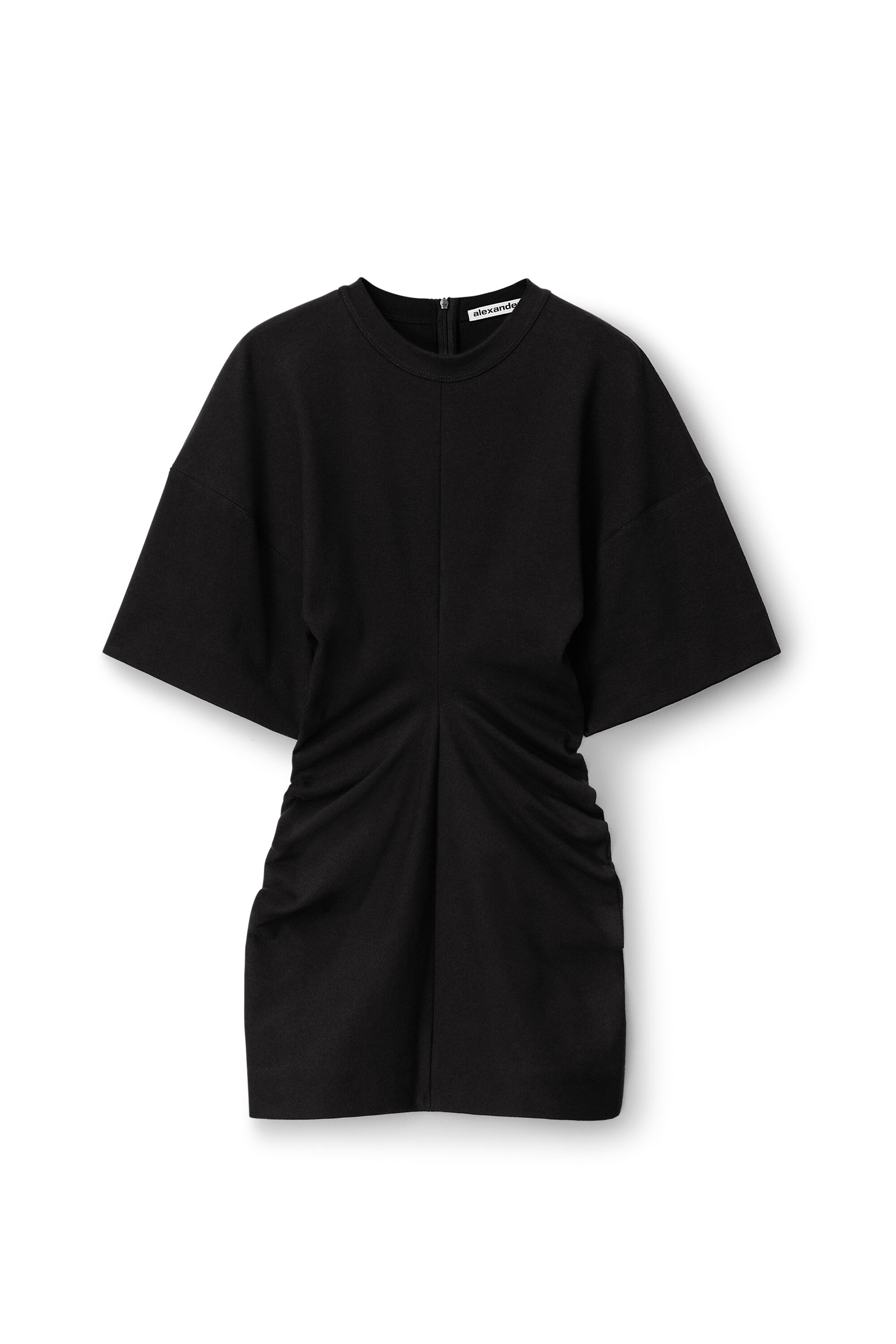 crewneck ribbed jersey mini dress with draped detail in BLACK 