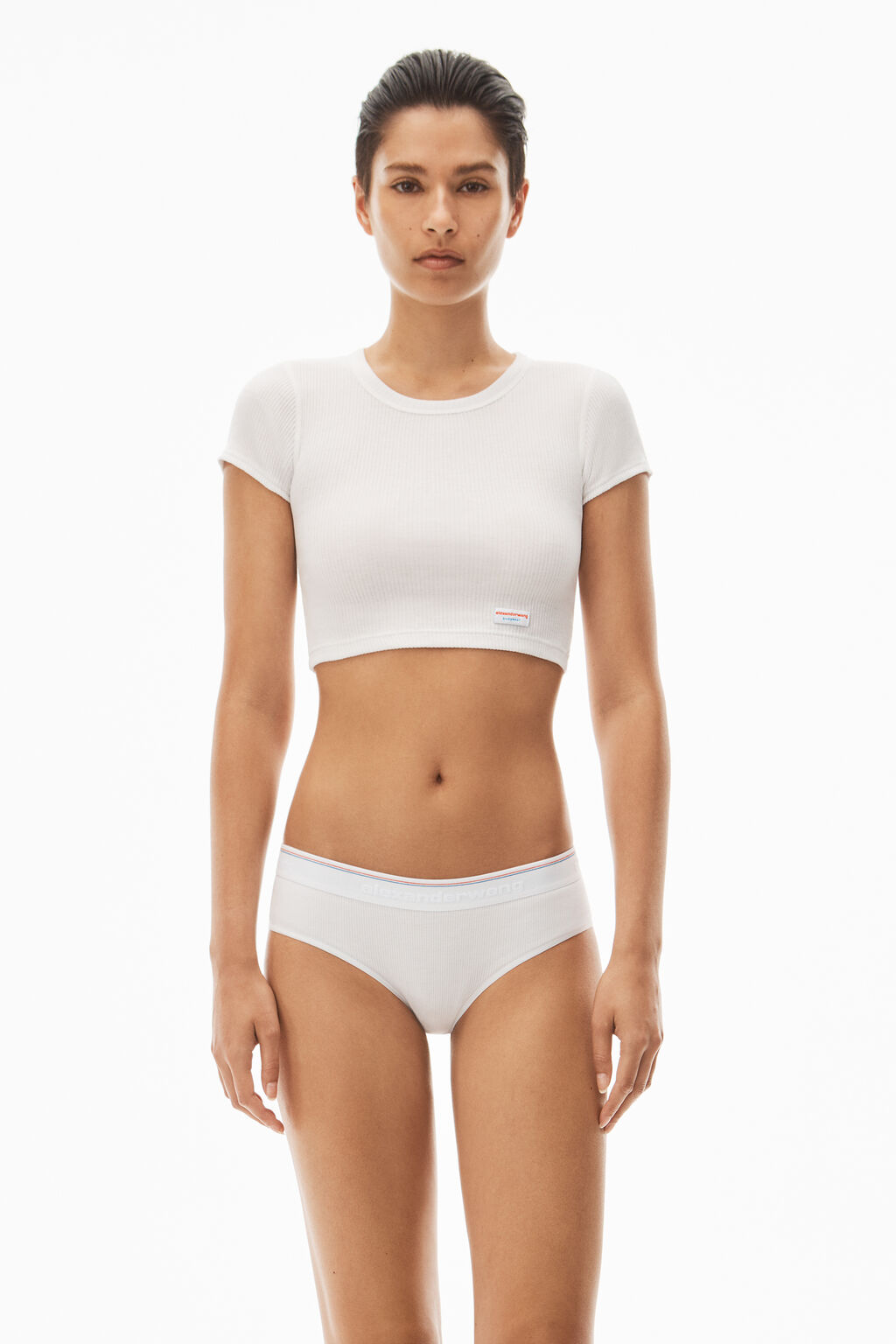 alexanderwang Cropped Racerback Tank in Ribbed Cotton Jersey WHITE