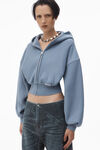 Alexander Wang washed vintage blue felpa corta in cotone con zip e cappuccio