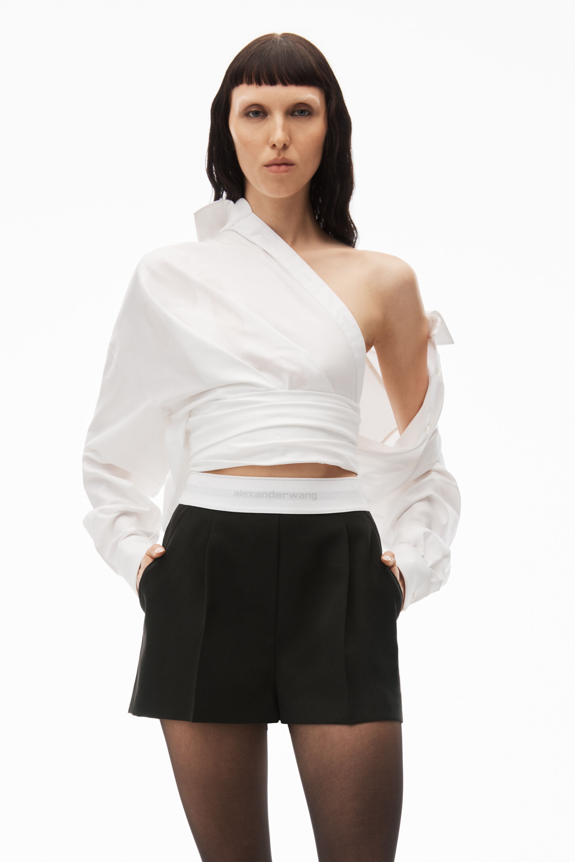 alexanderwang PLEATED SHORTS IN WOOL TAILORING BLACK