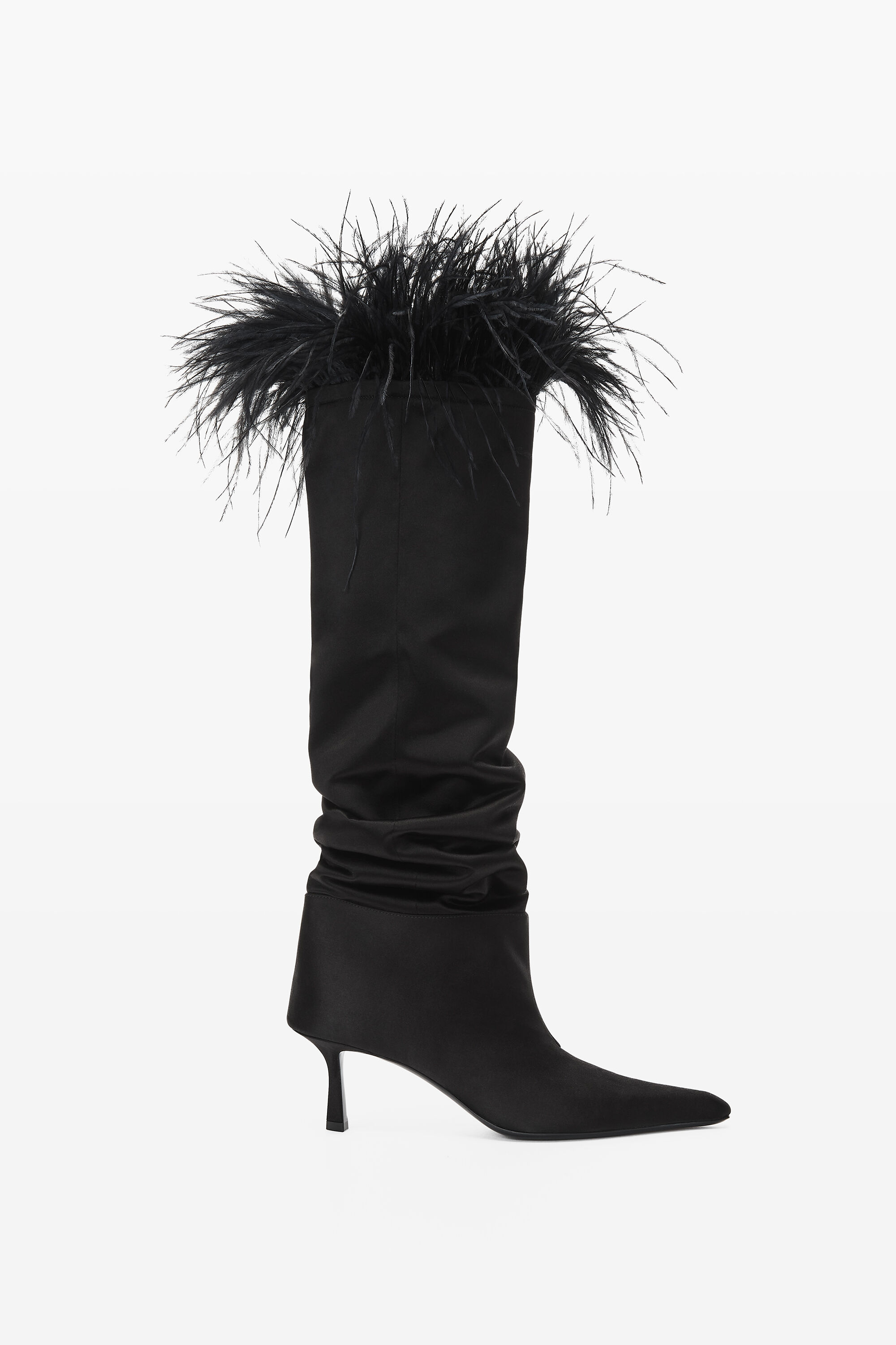 alexanderwang VIOLA 65 FEATHER SLOUCH BOOT IN SATIN BLACK