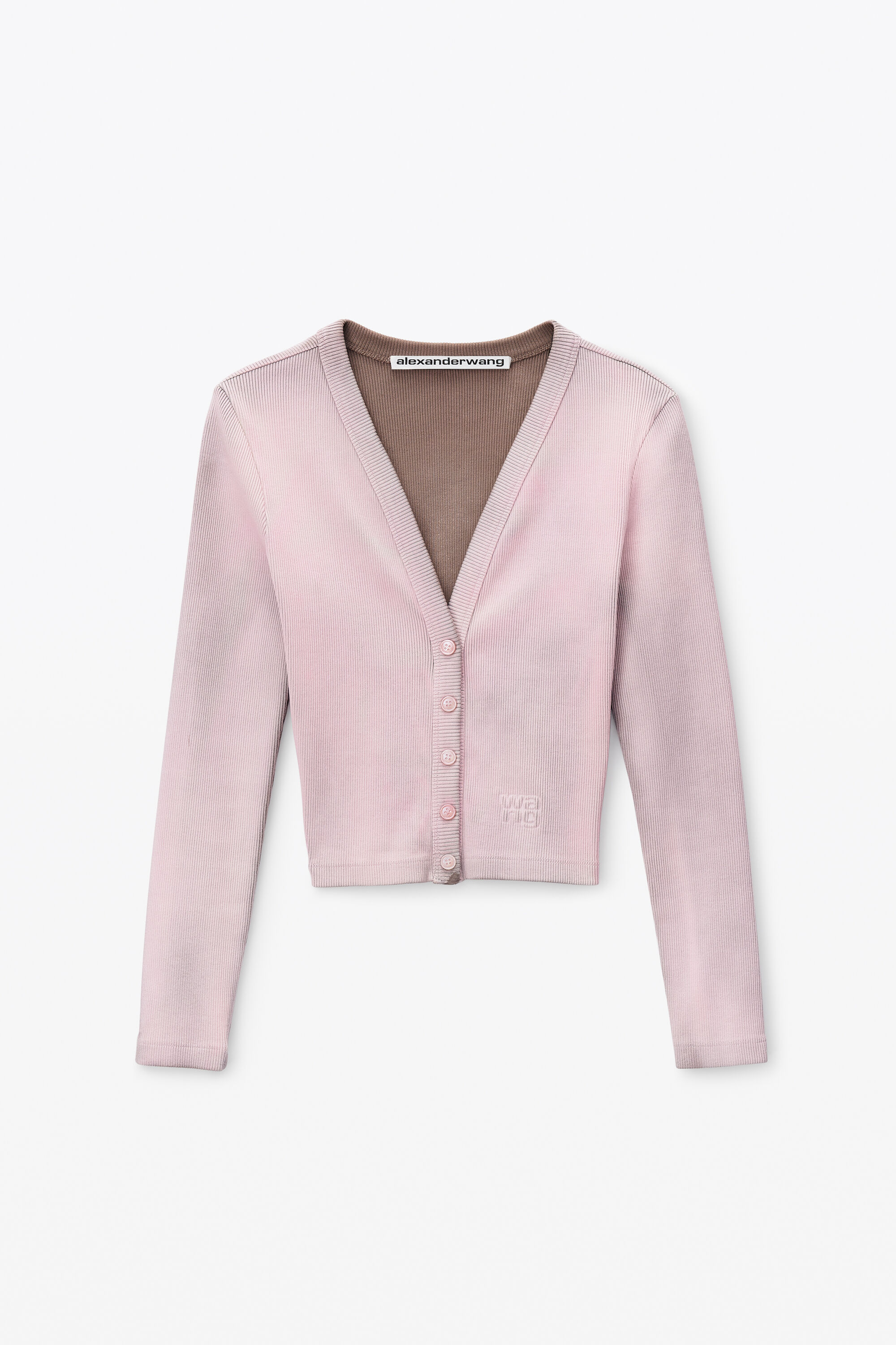 Logo Embossed Cropped V-Neck Cardigan in WASHED PINK LACE 