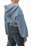 Alexander Wang washed vintage blue felpa corta in cotone con zip e cappuccio