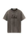 Skyline T-Shirt in Used-Optik aus Wildleder-Baumwollfrottee