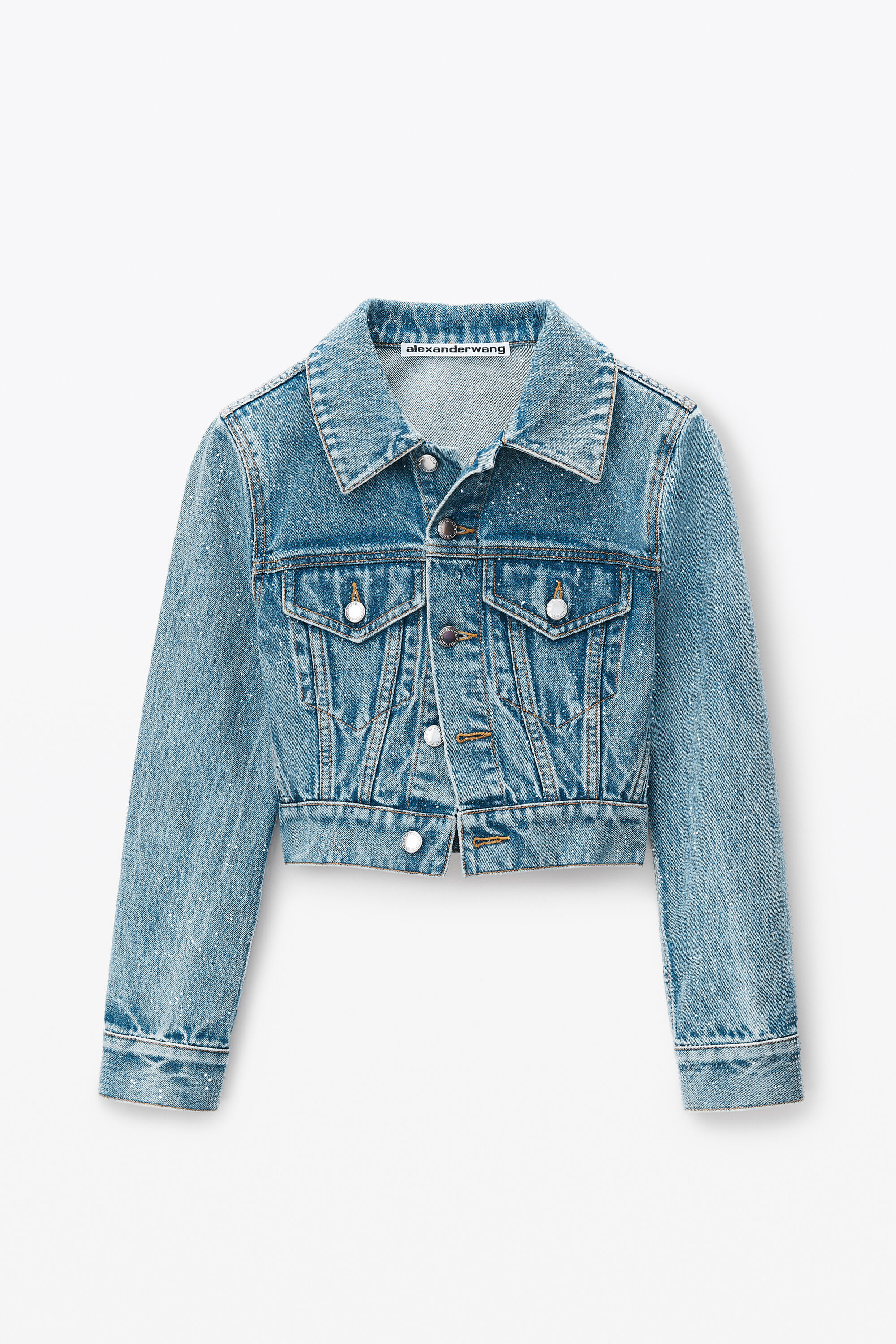 alexanderwang Cropped Denim Trucker Jacket in Clear Hotfix VINTAGE