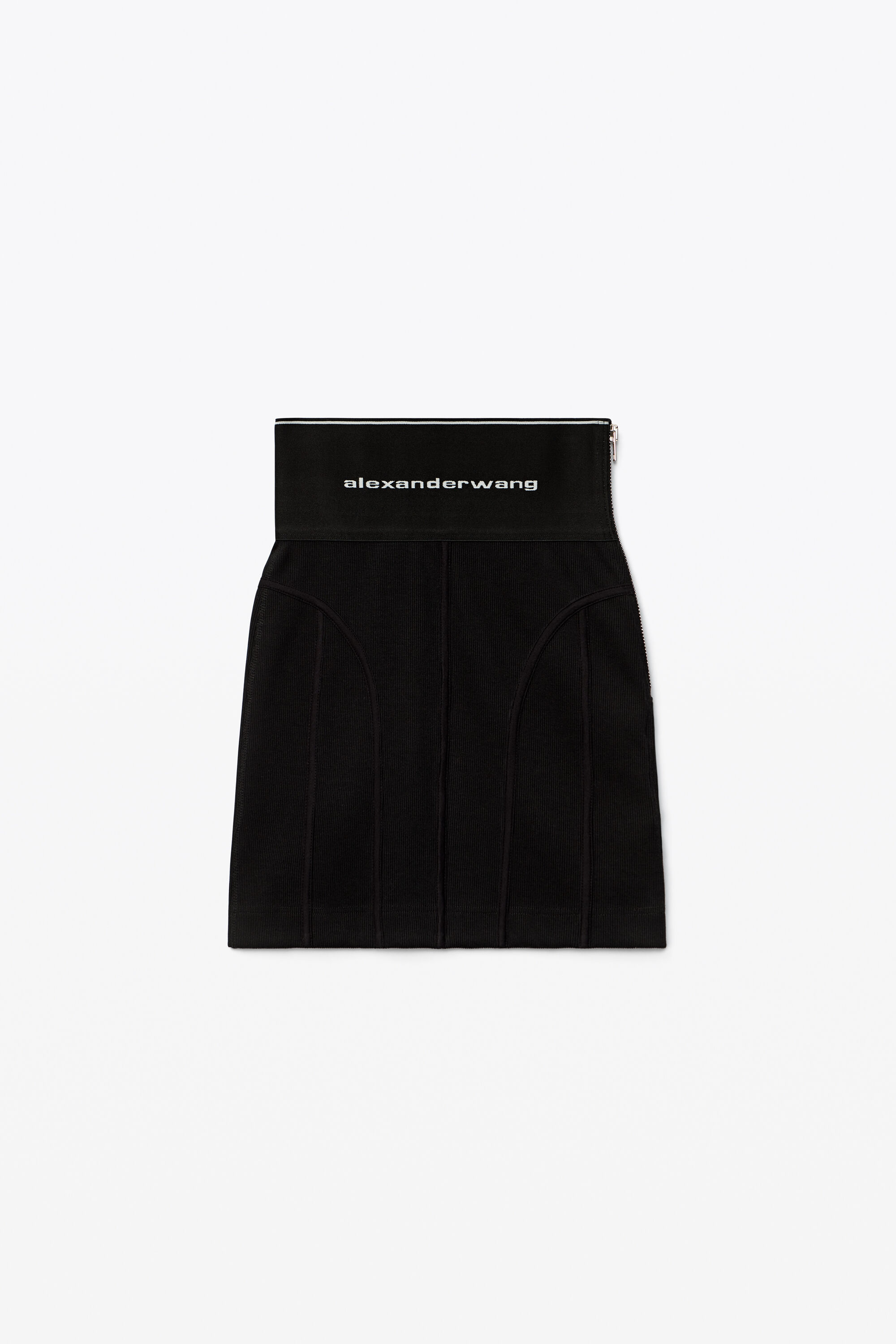 alexanderwang LOGO ELASTIC MINI SKIRT IN RIBBED JERSEY BLACK