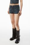 Alexander Wang black crackle indigo clear crystal hotfix moto micro short in cotton denim