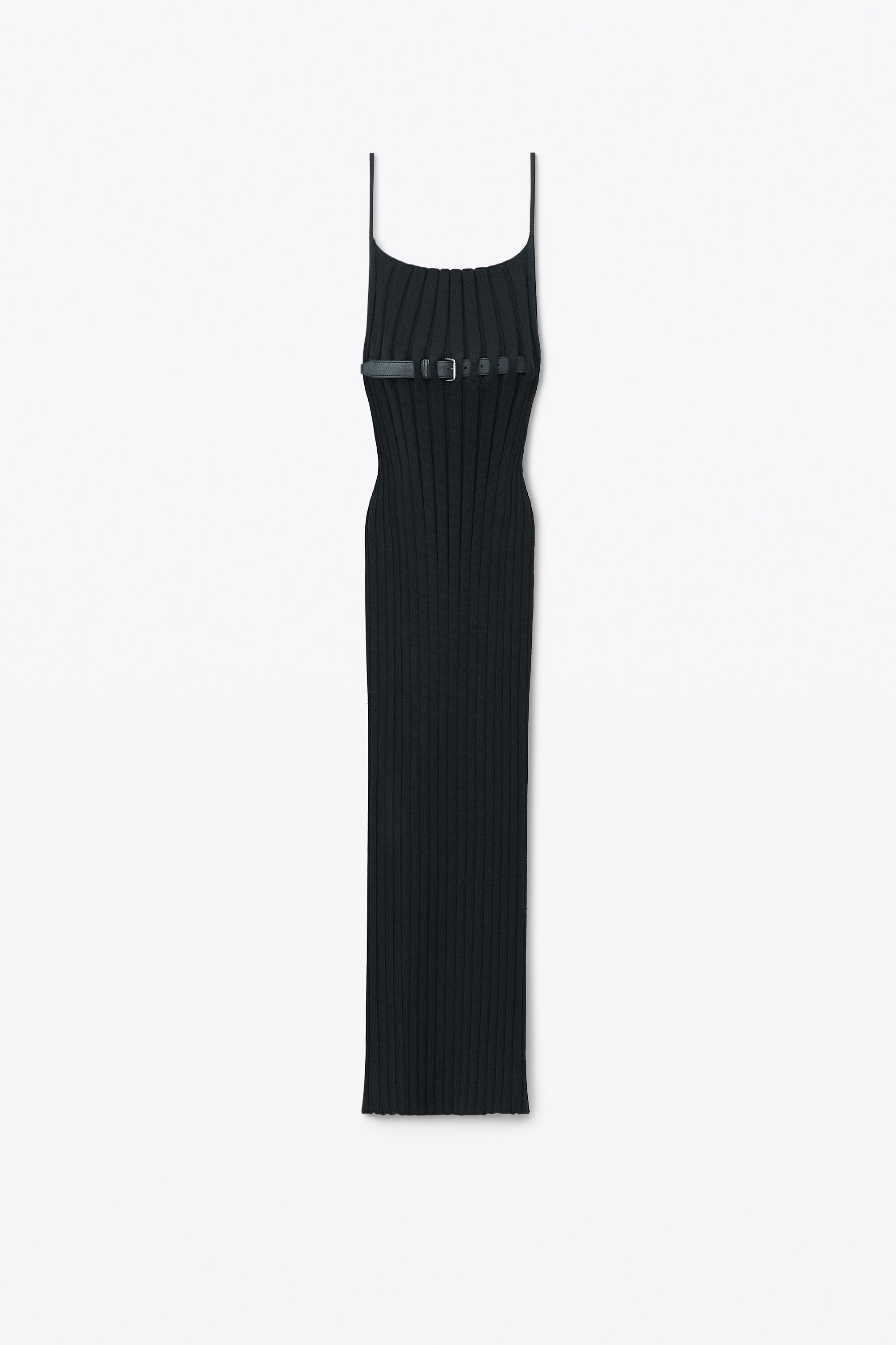 RIBBED TANK DRESS WITH LEATHER BELT in BLACK 