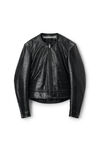 collarless croc-embossed leather jacket