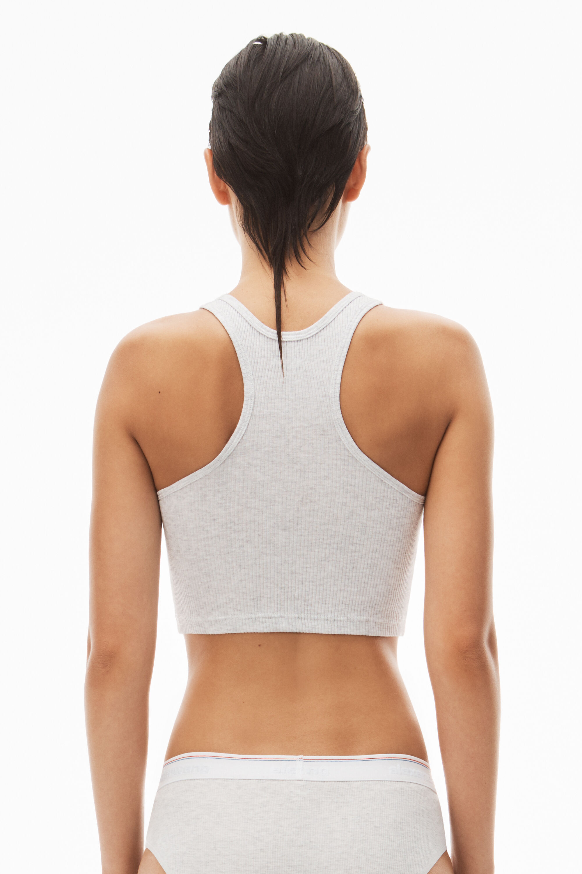 alexanderwang Cropped Racerback Tank in Ribbed Cotton Jersey LIGHT 
