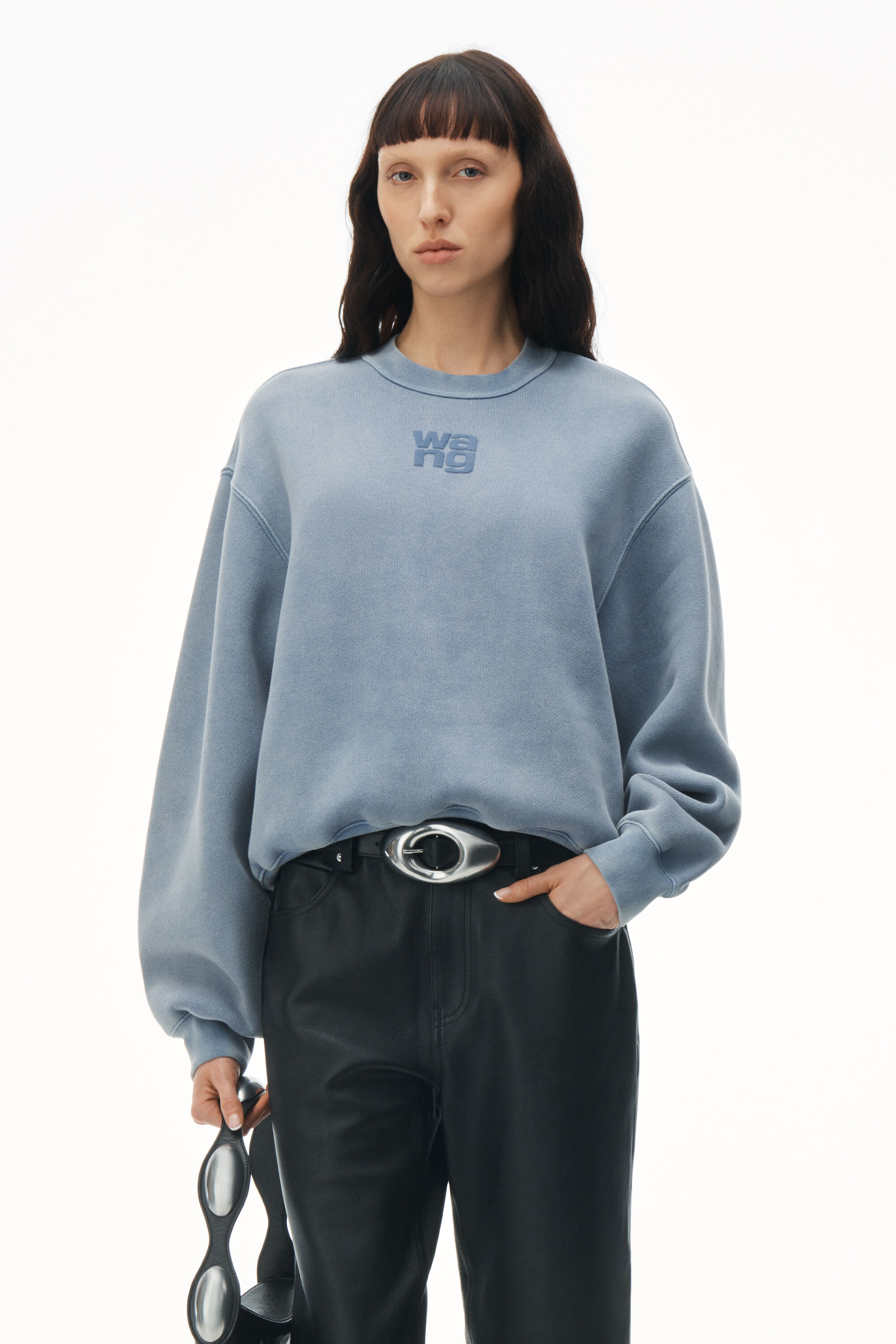 puff logo sweatshirt in structured terry in SOFT BLUESTONE 