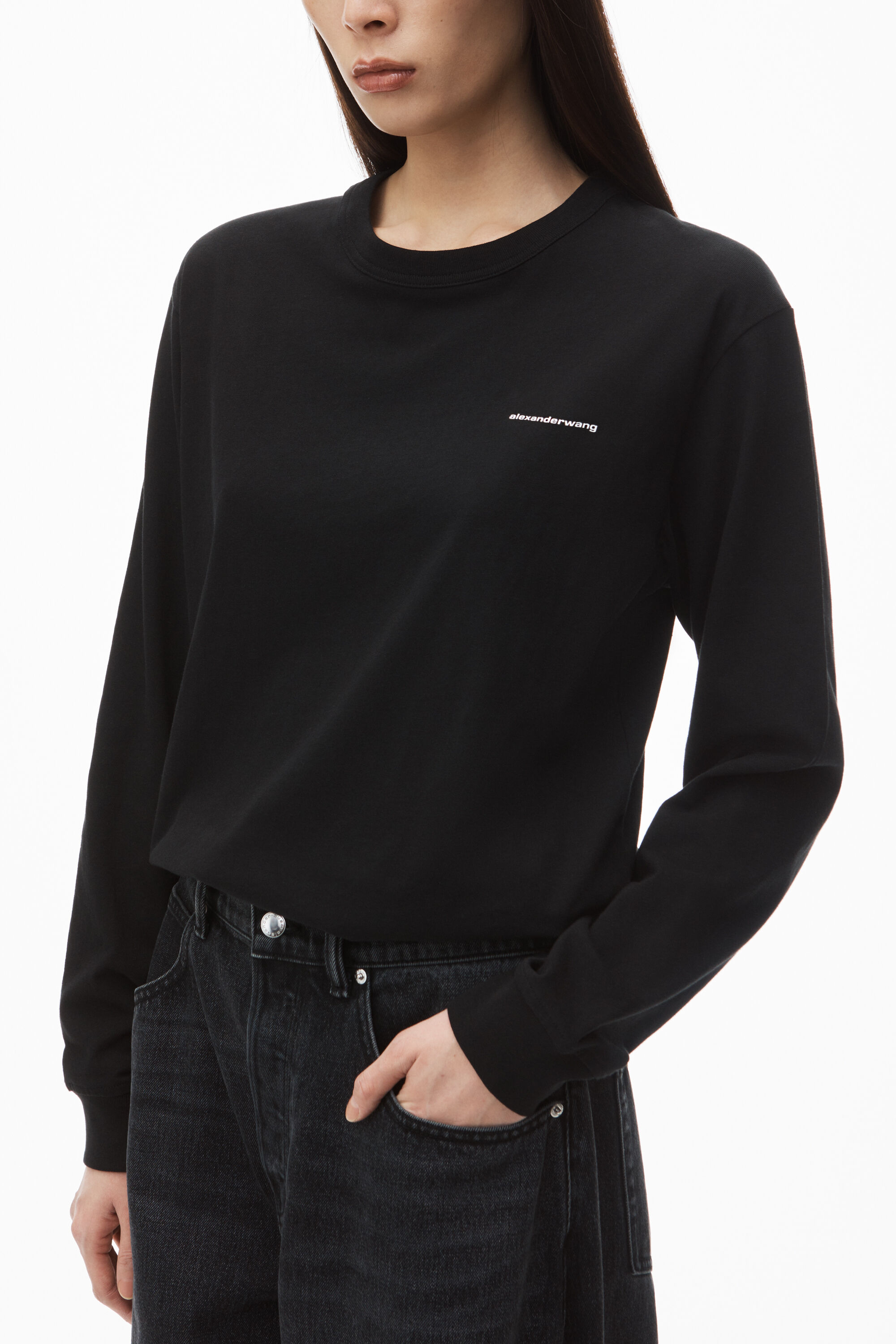 alexanderwang LONG-SLEEVE TEE IN HIGH TWIST JERSEY BLACK