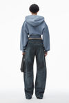 Alexander Wang washed vintage blue felpa corta in cotone con zip e cappuccio