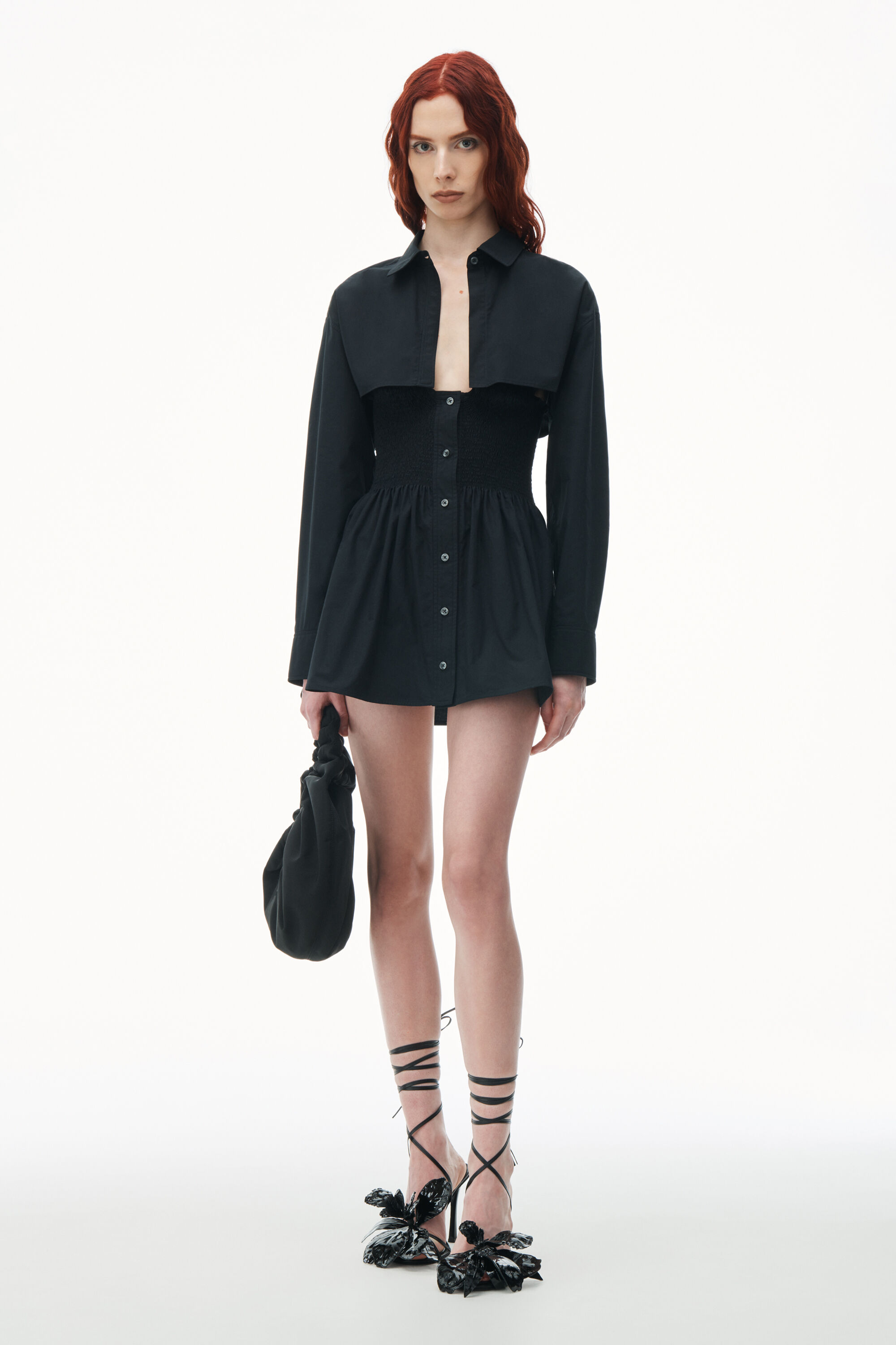alexanderwang Smocked Mini Dress With Overshirt BLACK 