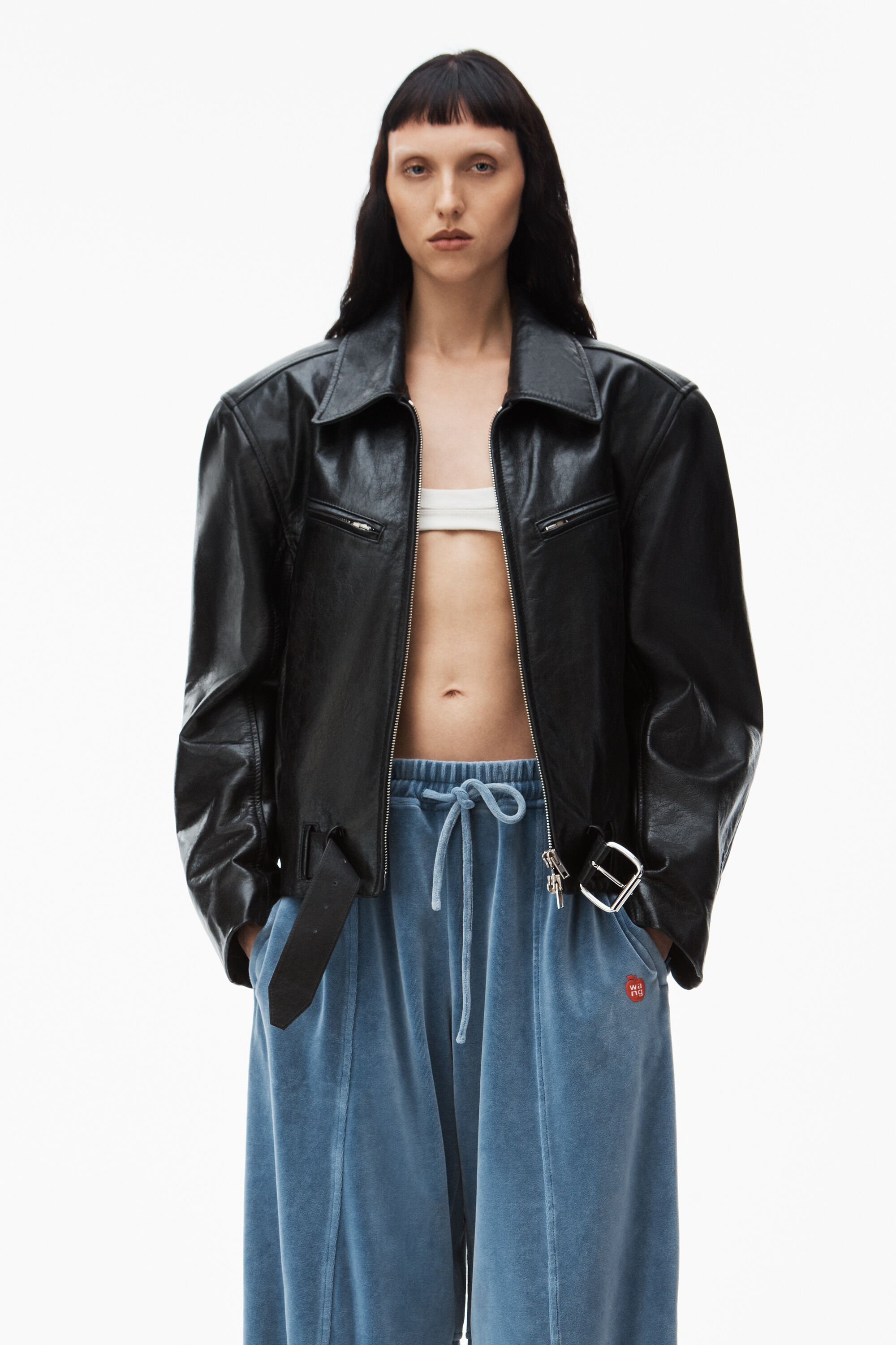 alexanderwang apple logo track pant in velour WASHED 