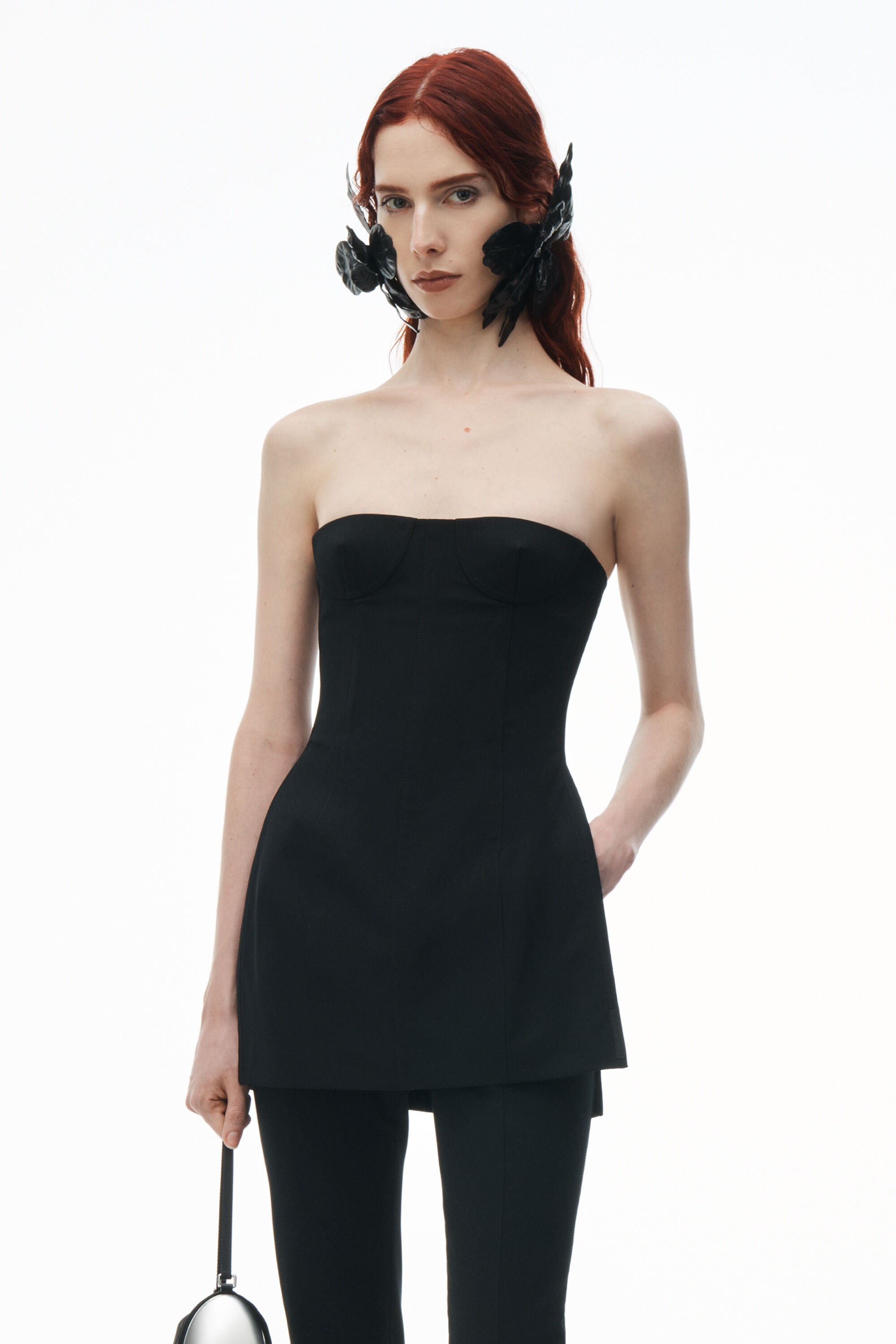 Strapless Corset Top with Side Slits in BLACK | alexanderwang®