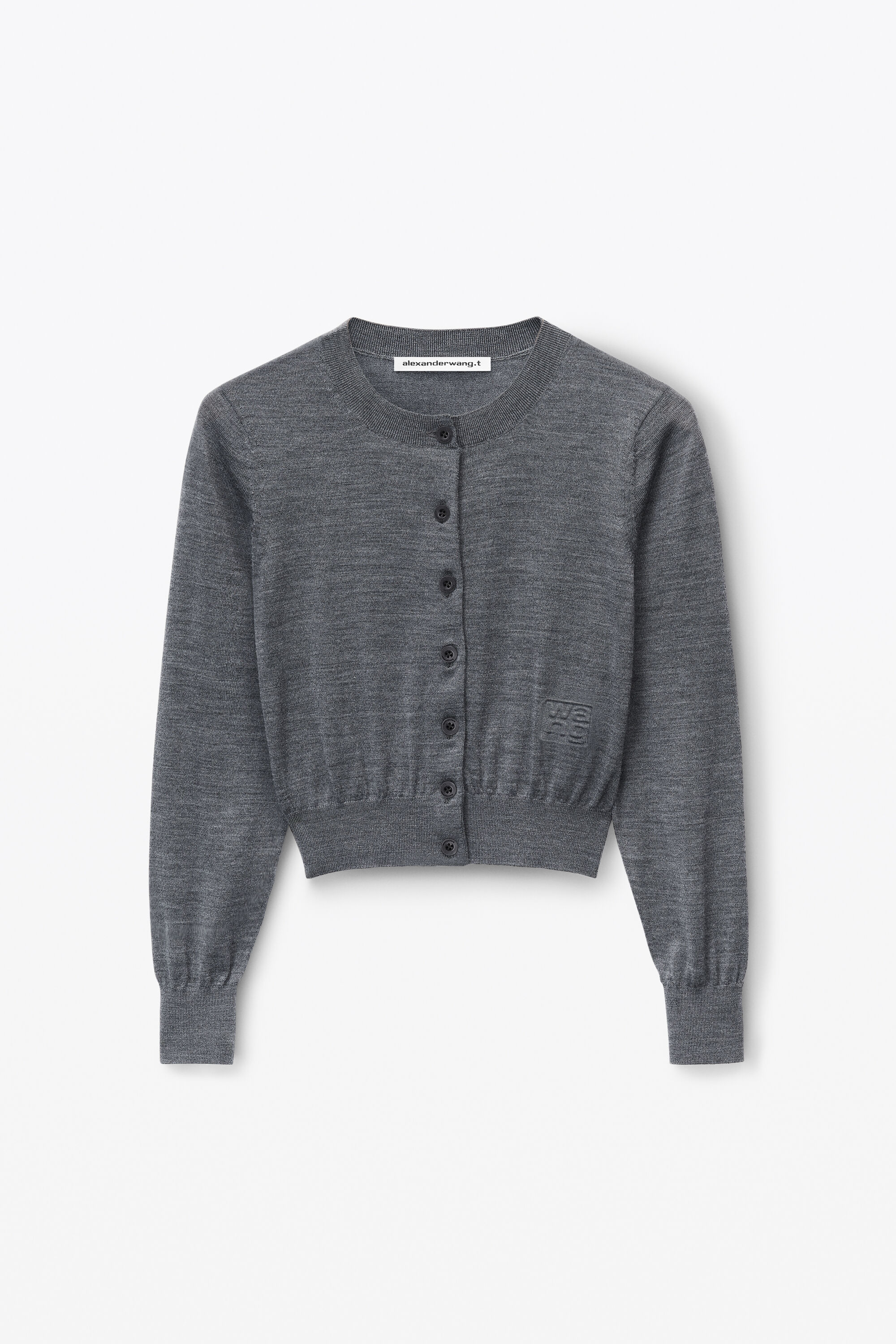 alexanderwang logo cropped cardi in superfine merino CHARCOAL