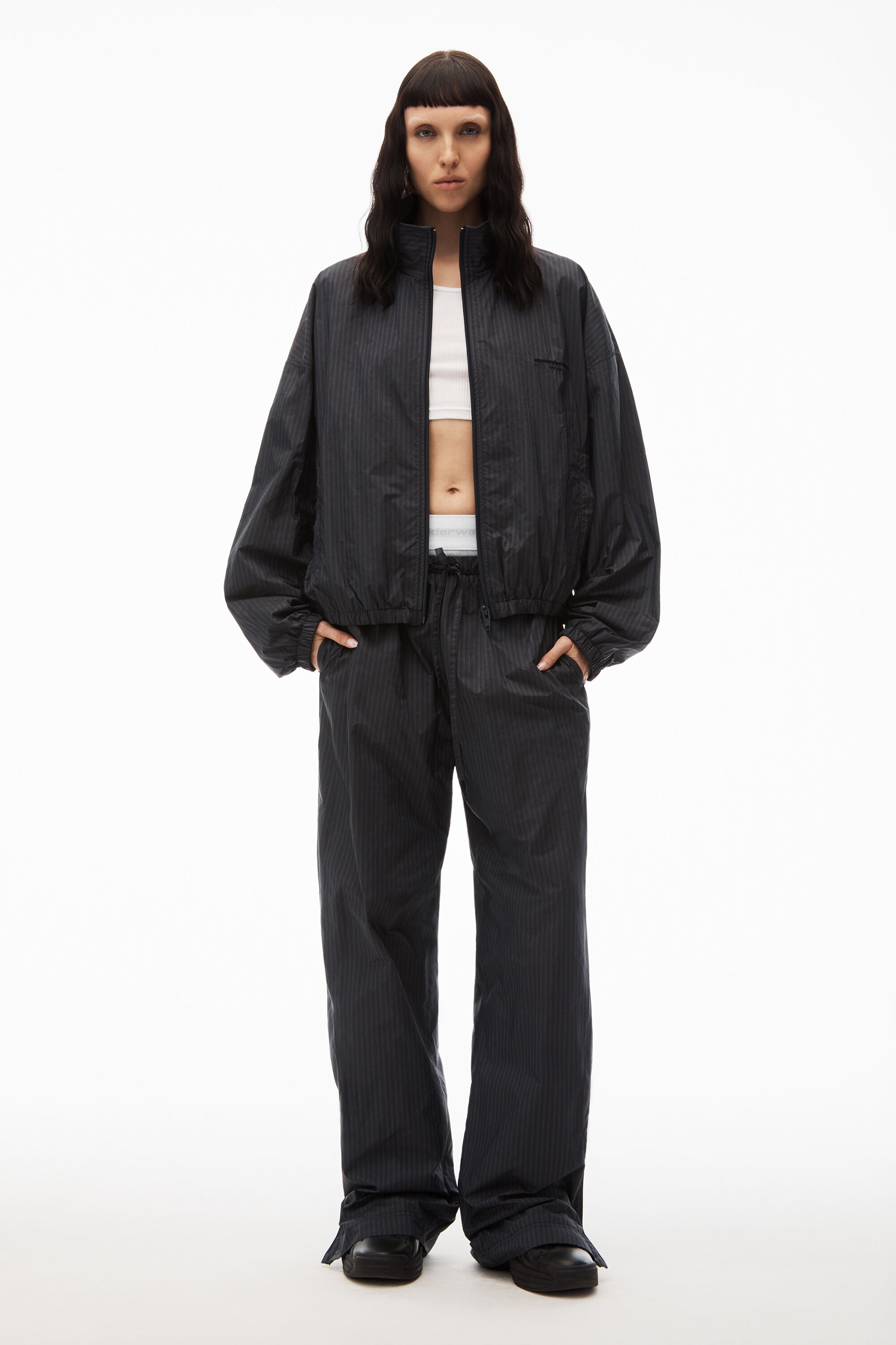 alexanderwang coaches track jacket in nylon stripe MIDNIGHT