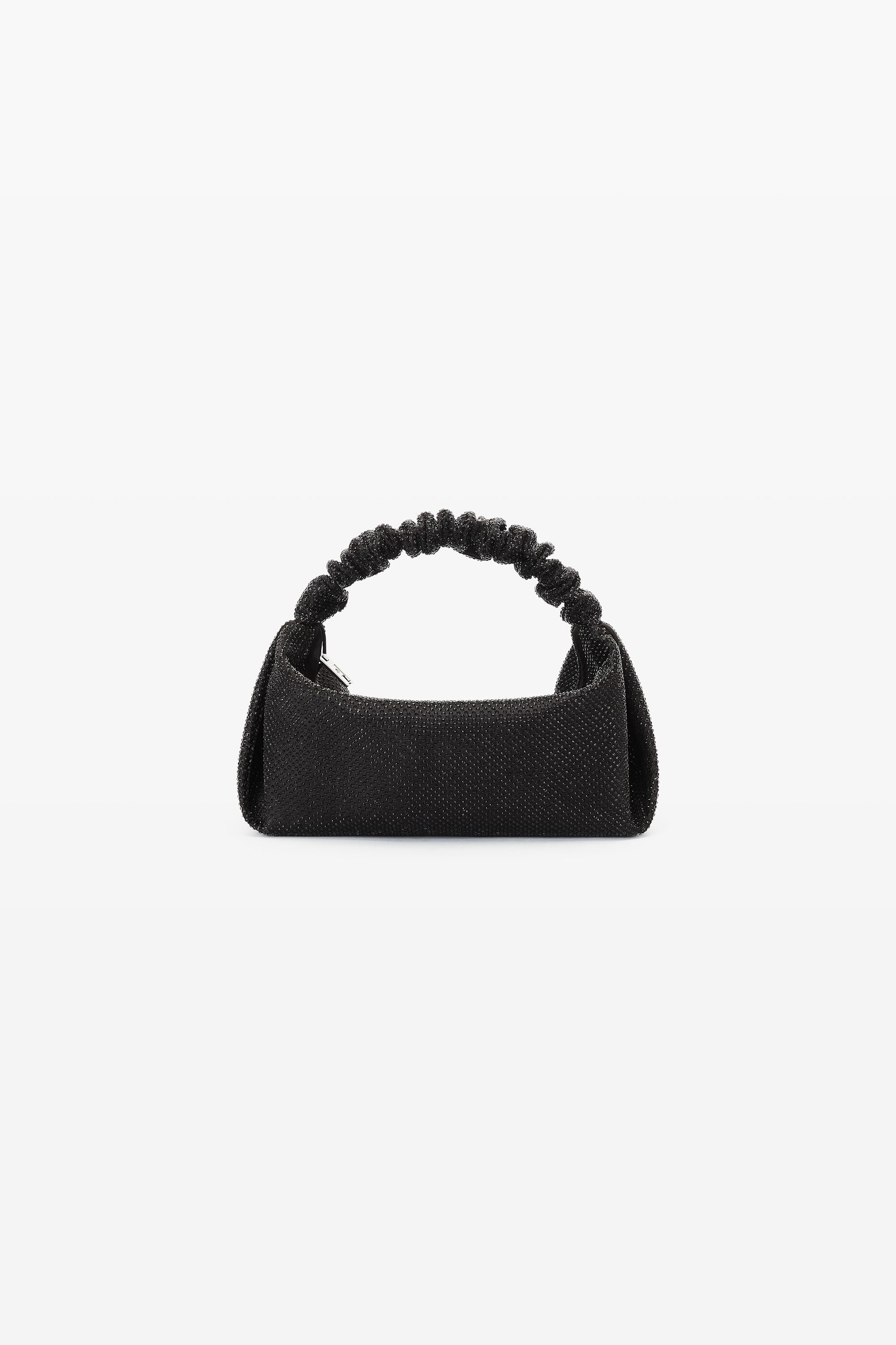 SCRUNCHIE MINI BAG IN SATIN WITH CLEAR BEADS in BLACK 