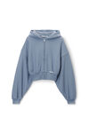 Alexander Wang washed vintage blue cropped zip up hoodie in classic cotton terry