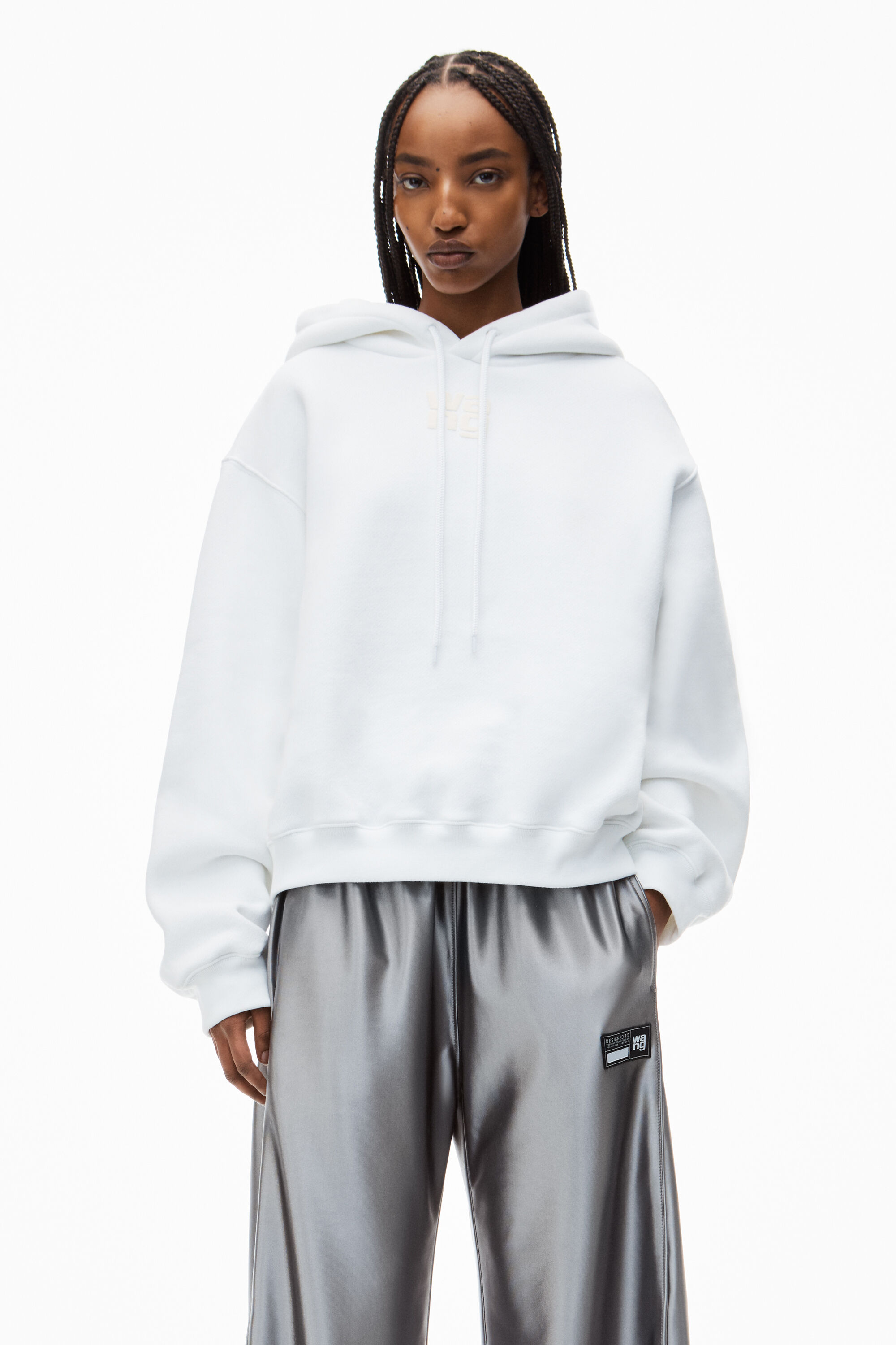 PUFF LOGO HOODIE IN STRUCTURED TERRY in WHITE | alexanderwang®