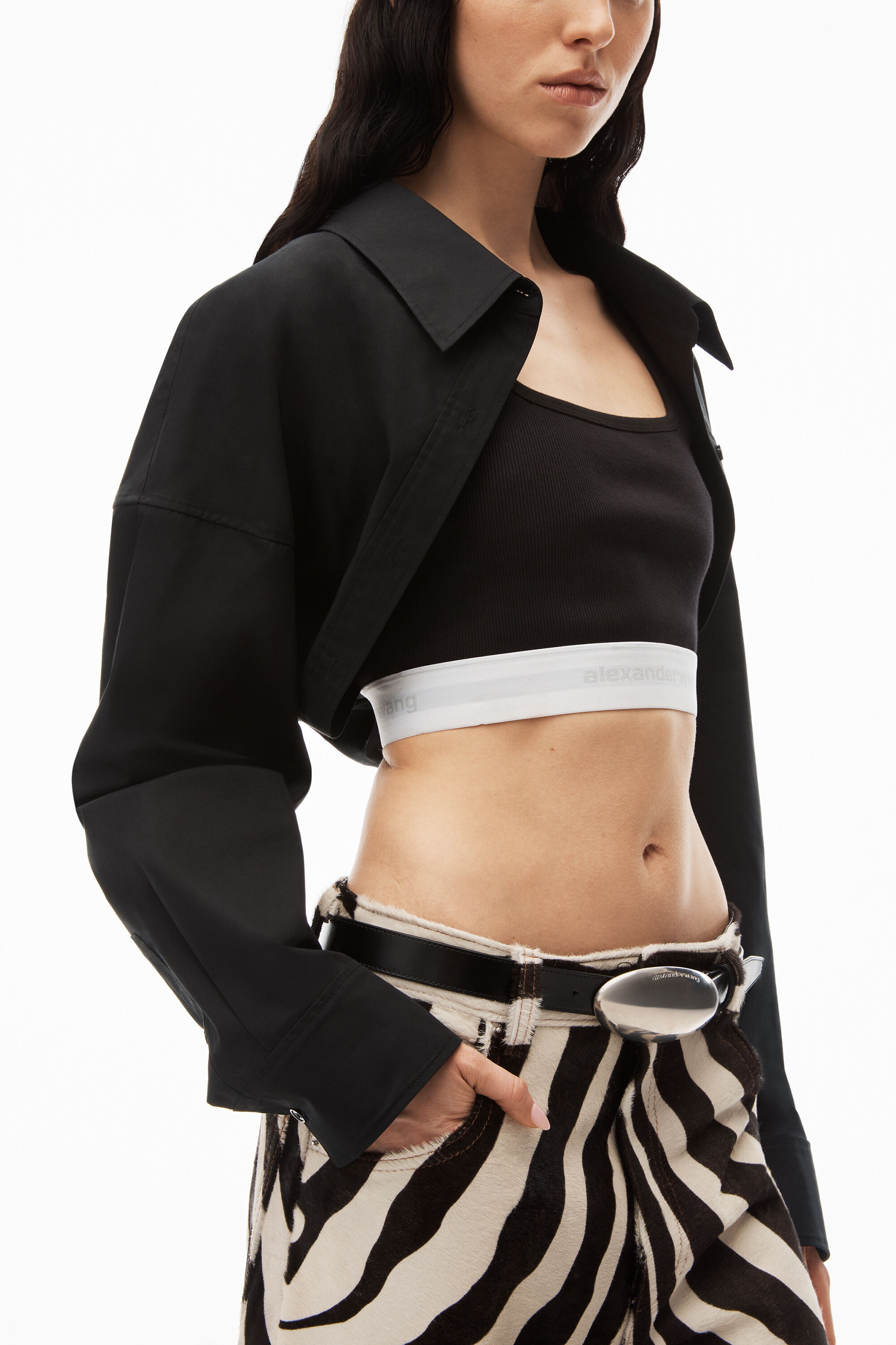 alexanderwang layered crop bolero in compact cotton BLACK