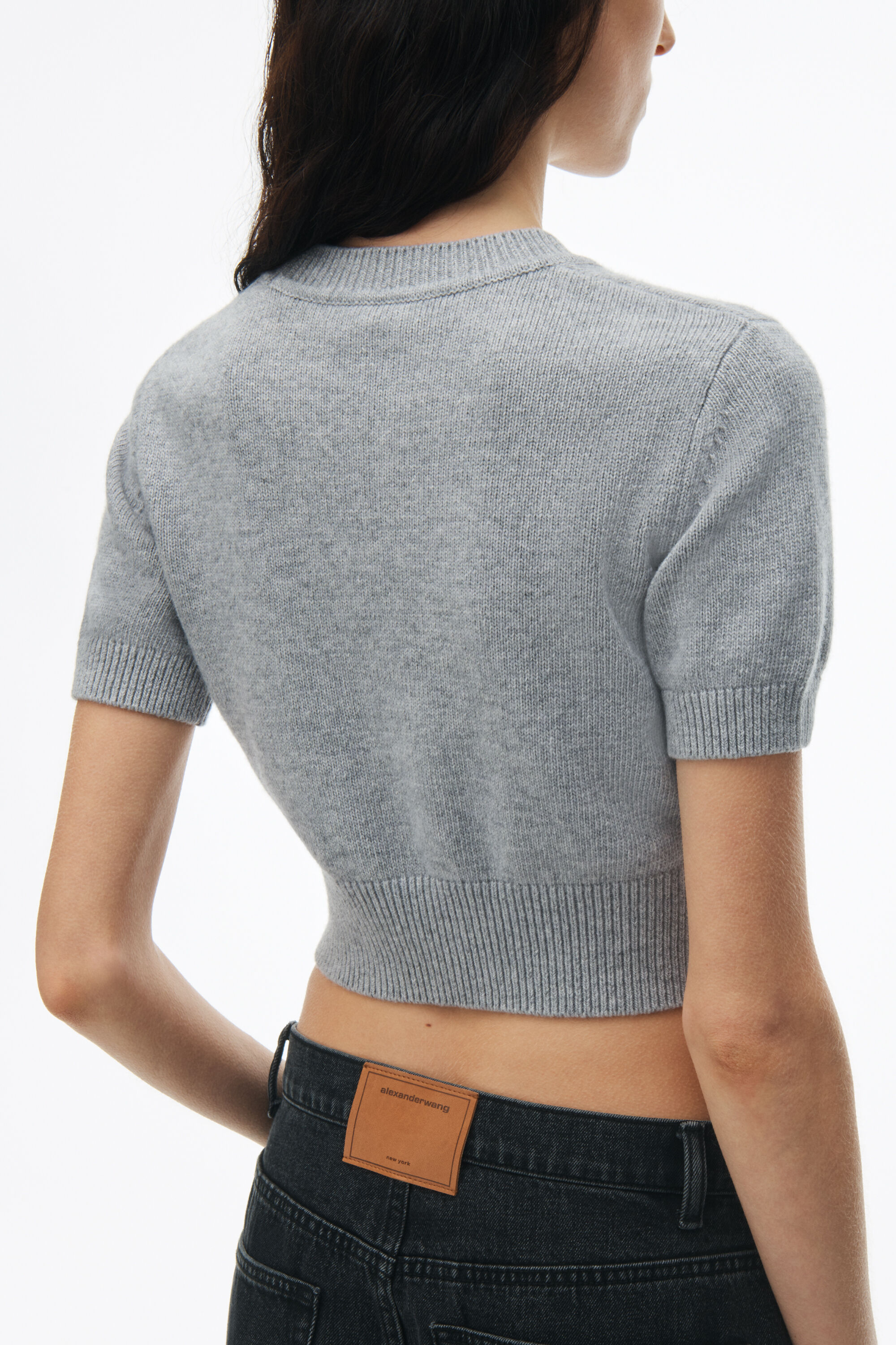 Short Sleeve Cropped Pullover in HEATHER GREY | alexanderwang®