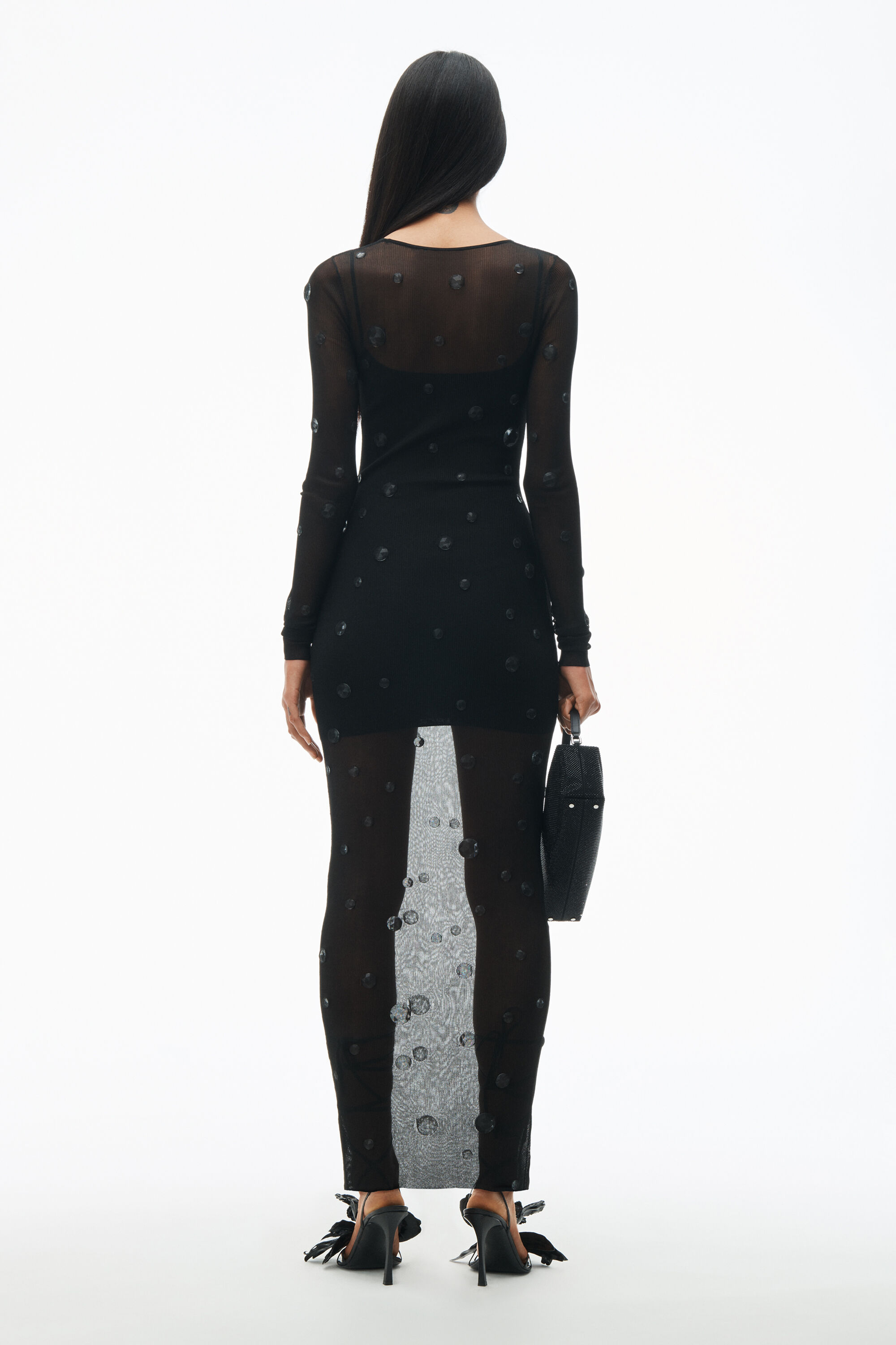 Crew Neck Dress With Engineered Trapped Gems in BLACK | alexanderwang®